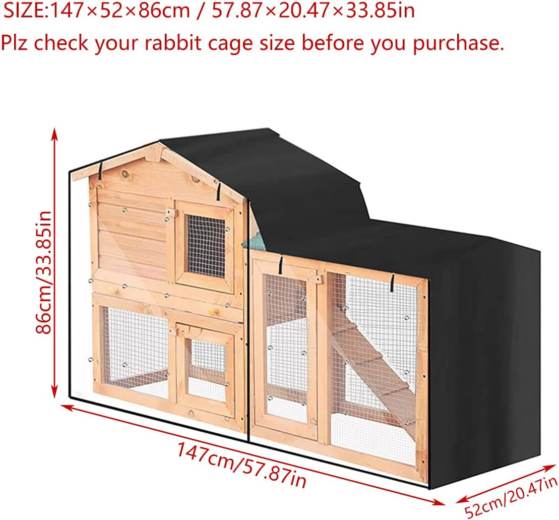 Bunny Hutch Cover COOSOO Triangular Dust-Proof Rabbit Cage Cover 420D Oxford Waterproof Dust Proof Pet Cage Cover with Zippers Poultry Cage Accessory Rabbit Cage Cover for Backyard Garden Winter (147&times;52&times;86Cm, Black)