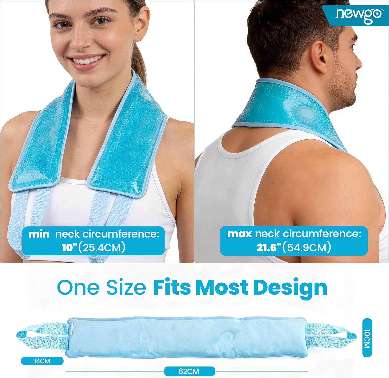Newgo&reg;Neck Ice Pack Gel Ice Neck Wrap with Soft Plush Backing, Hot Cold Pack Gel Bead Ice Pack for Neck & Shoulder Pain Relief (24.8"X 4.13"）- Blue image number 3