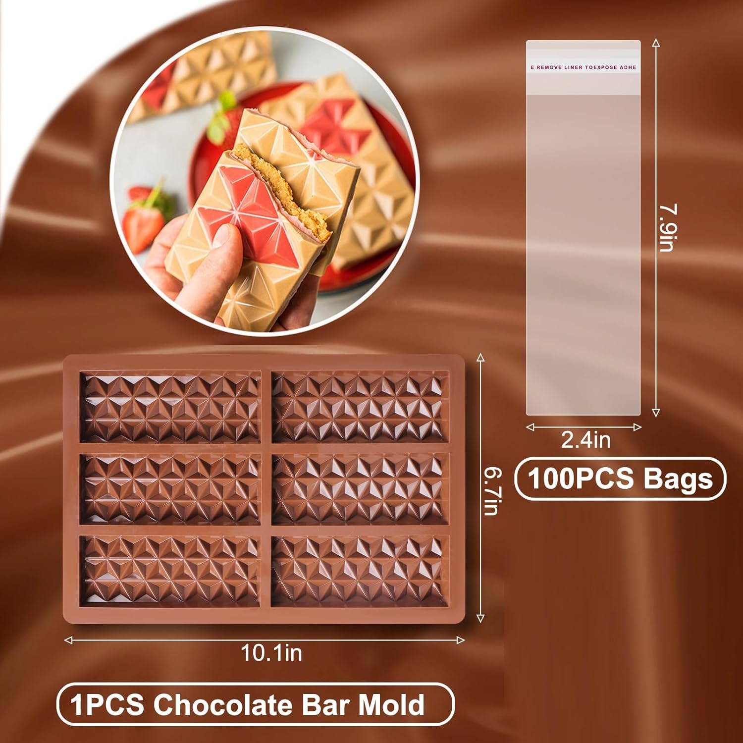 2 PCS Diamond Chocolate Moulds, Silicone Large Thick Silicone Molds, Deep Dubai Chocolate Molds for DIY Praline Baking, Holiday Gifts, Wedding Parties and More image number 2