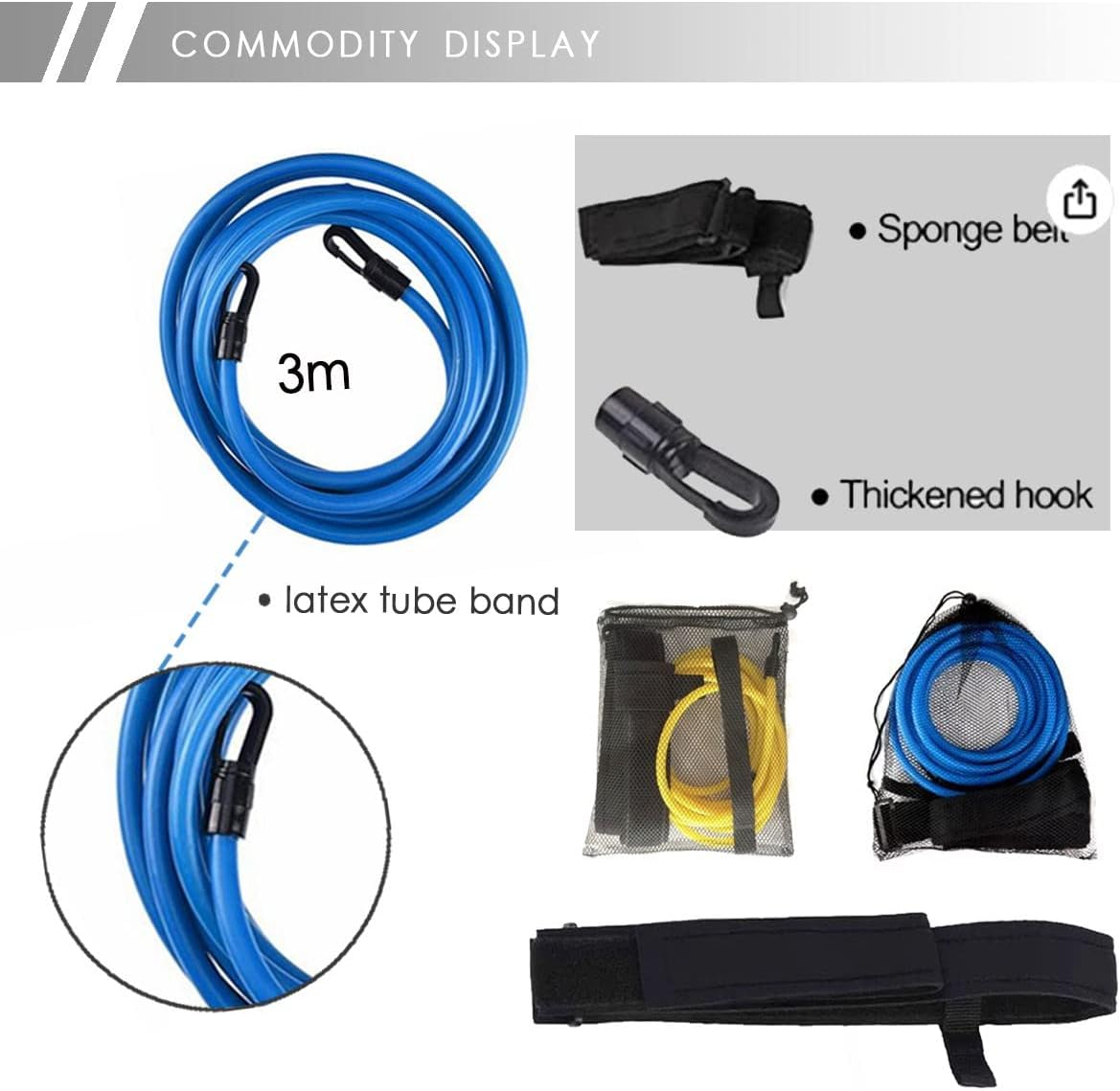 NA Swimming Training Belt Tether Fixed Seat Belt, Static Elastic Rope Resistance Band, Yellow, 3M image number 4