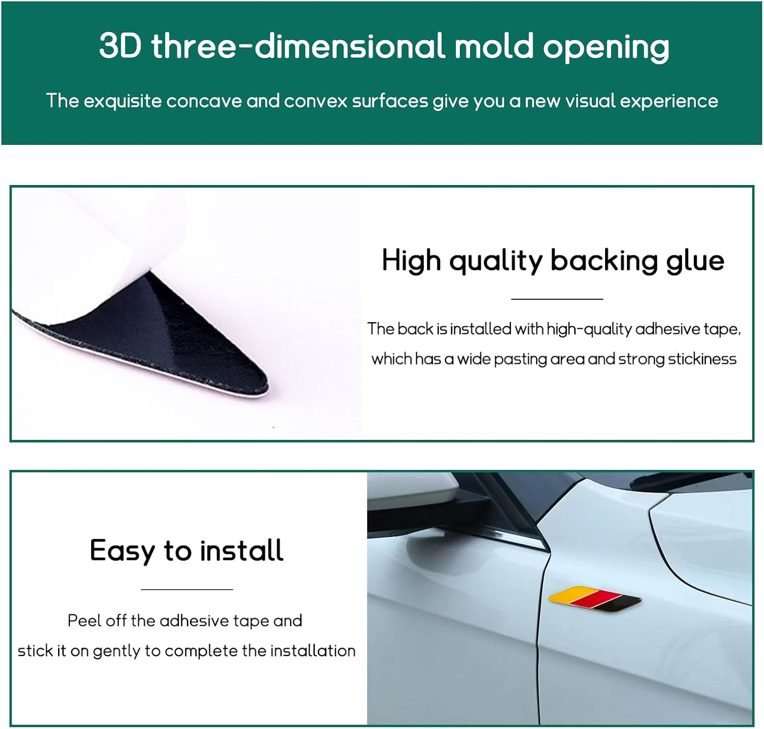 Dickno 2 PCS 3D Tricolor Flag Emblem, Aluminum Car Front Fender Badge Sign Emblem, Auto Stickers and Declaration Decals, Universal Exterior Decor Accessories for All Vehicles (Germany) - Multi-Coloured image number 3