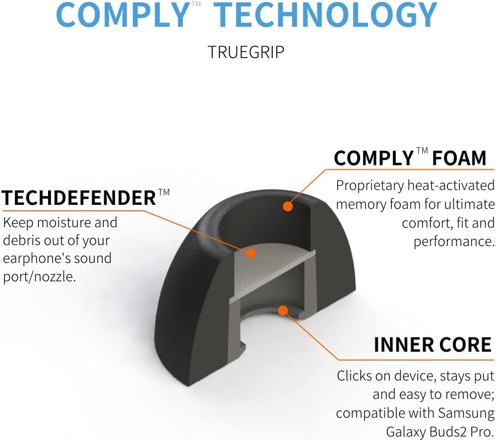 Comply Foam Earbud Tips for Samsung Galaxy Buds2 Pro, Large, Black (3 Pairs) 32-21113-24 image number 6