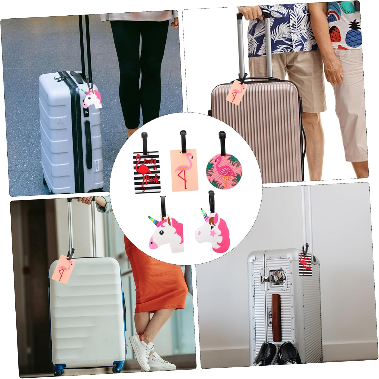 FRCOLOR 5Pcs Adorable Flamingo Luggage Tags for Boys and Girls Travel Suitcase Baggage Tags Id Labels image number 2
