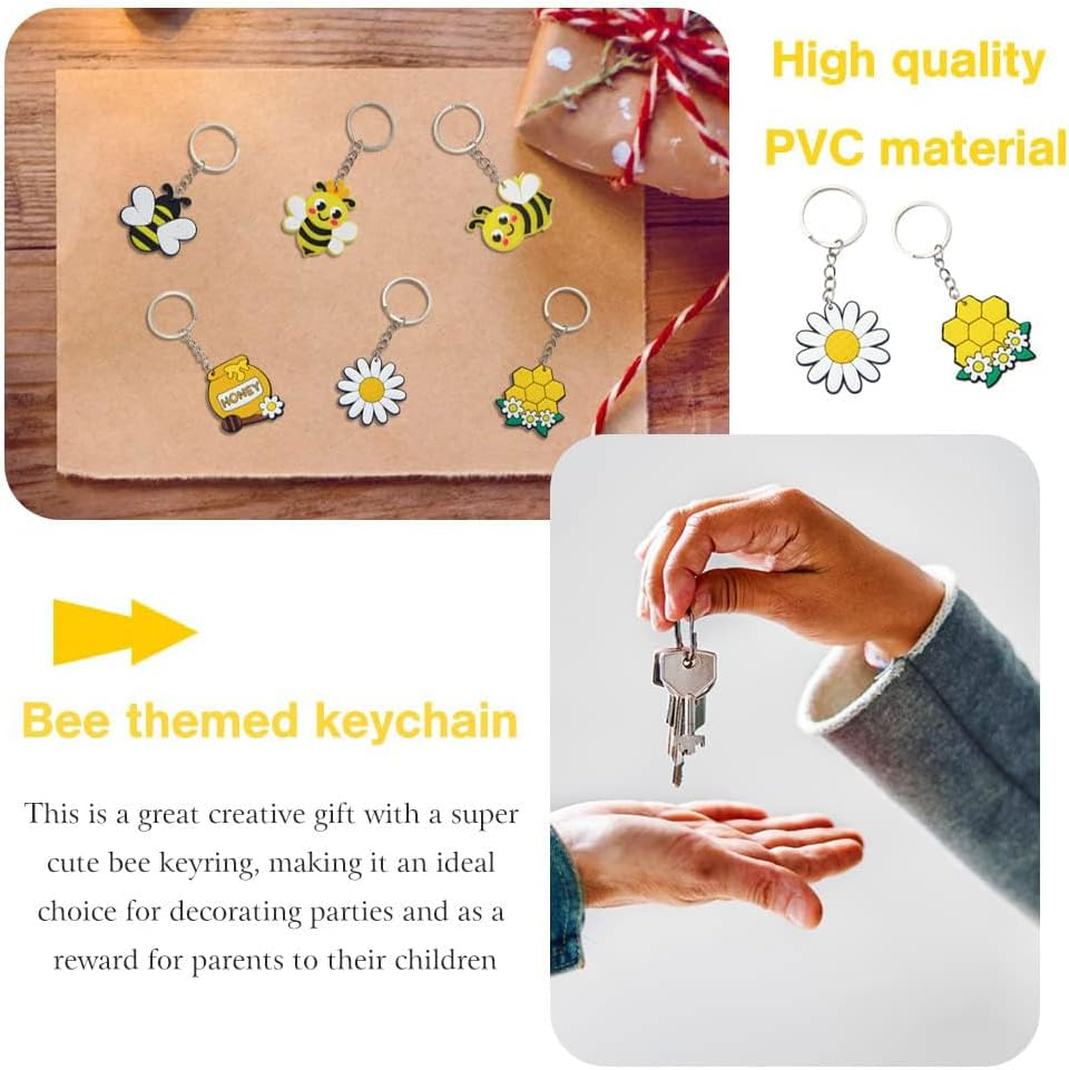 30 Pcs Bee Keychain Cute Mini Keyrings Silicone Cute Honeycomb Flower,Bee Honey Pots Keychain,Keychain Decoration,Party Favors Supplies (30 Pcs) image number 2