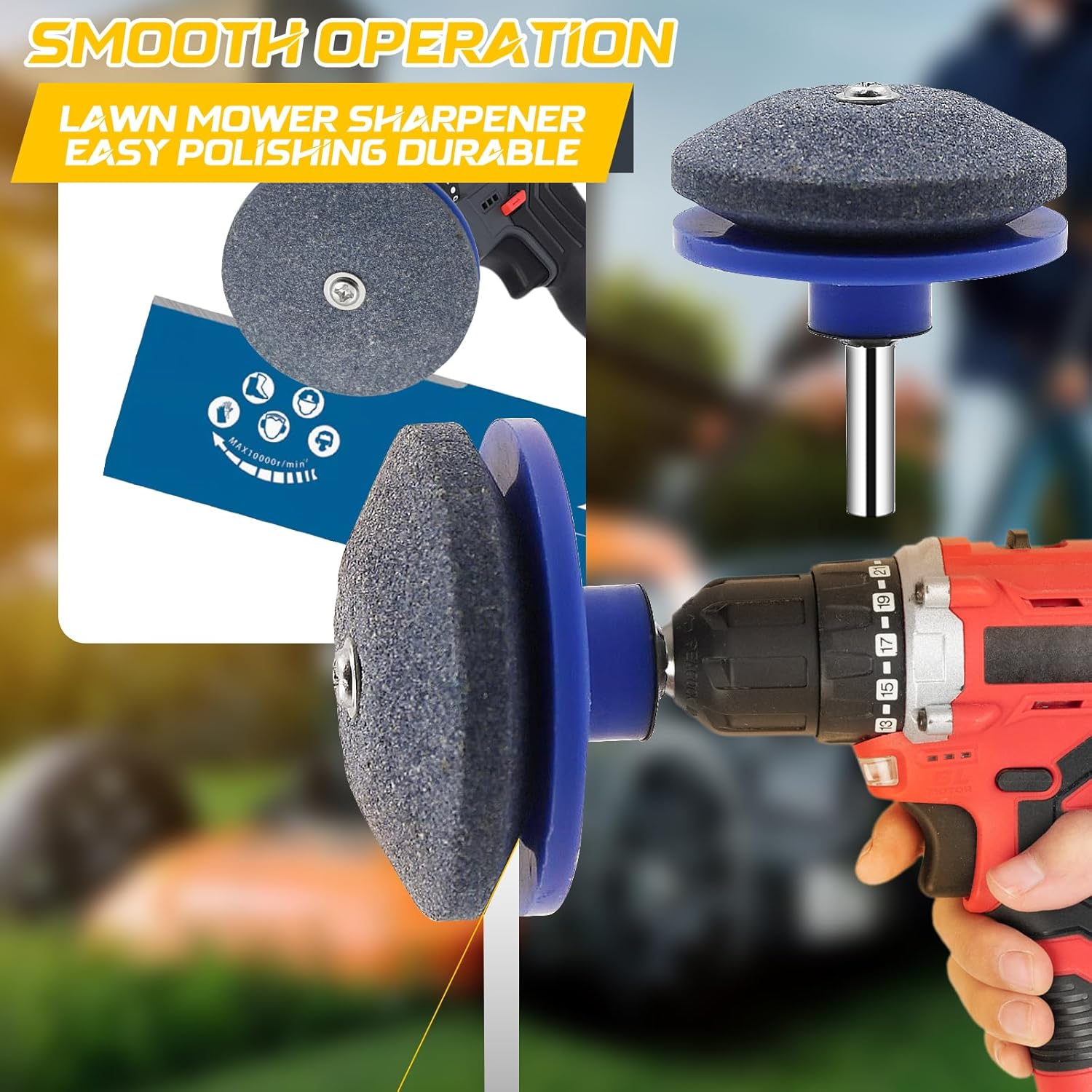 5Pack Lawn Mower Blade Sharpener, Universal Blade Sharpen Stone with Balancer, Rotary Knife Sharpener Angle Grinder for Any Power Hand Drill image number 4