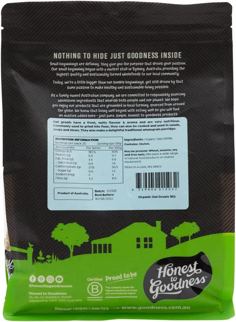 Honest to Goodness, Organic Oat Groats, 1 Kg - Offering a Hearty, Chewy Texture and a Fresh, Nutty Flavor That Enhances a Myriad of Sweet and Savory Dishes. image number 2
