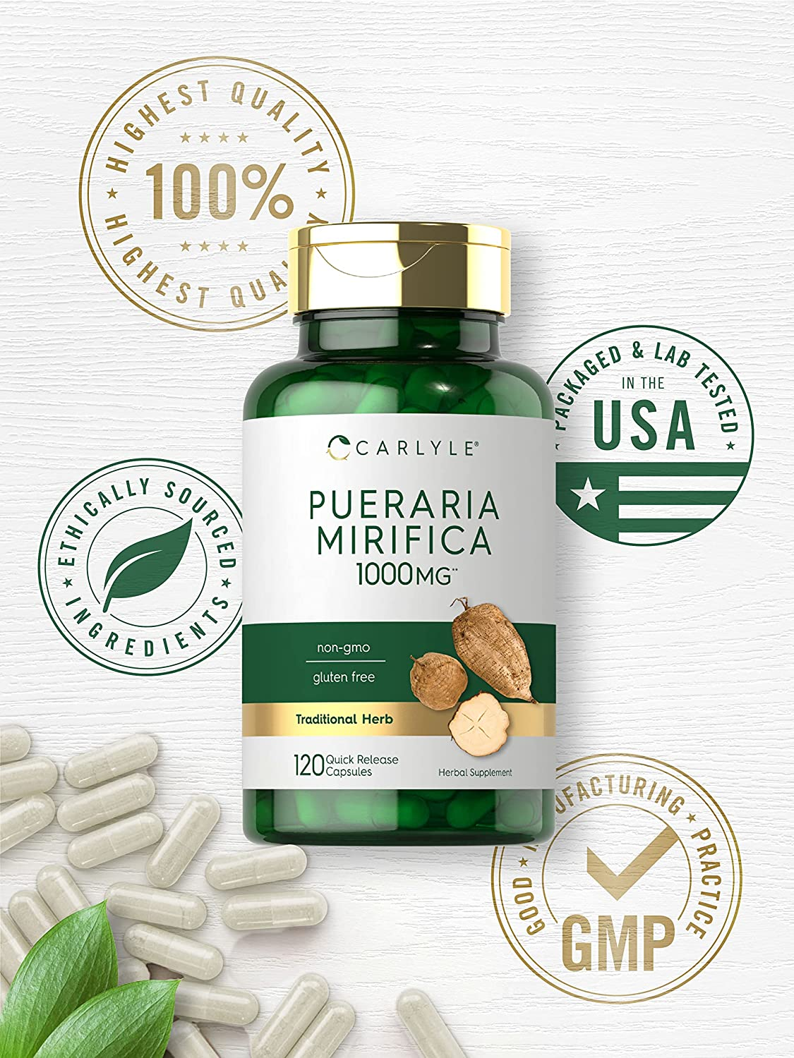 Pueraria Mirifica Capsules | 1000Mg | 120 Capsules | Non-Gmo & Gluten Free | by Carlyle image number 6