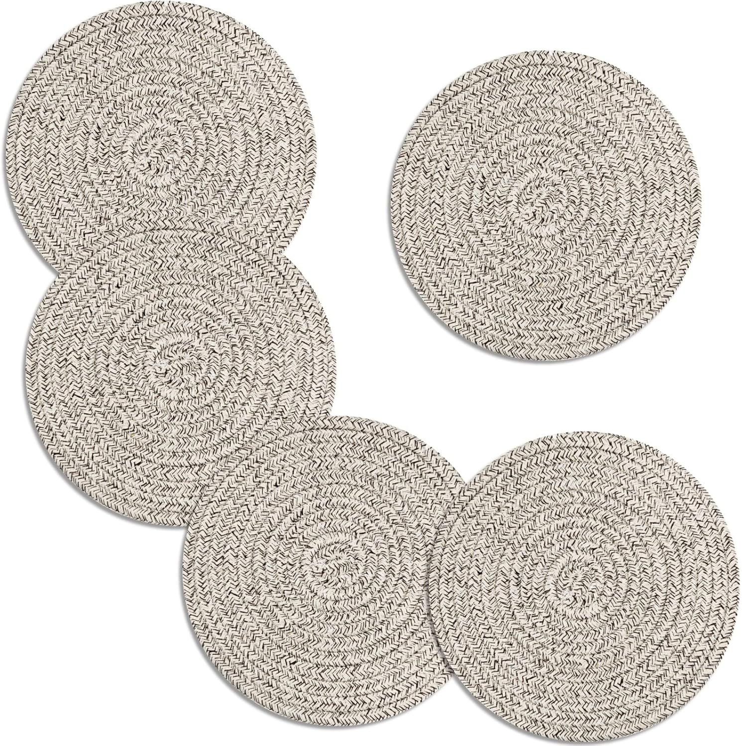 Trivets for Hot Dishes, Large Trivet for Hot Pots and Pans 8 Inches, Hot Pads for Kitchen Table, Coasters Cotton Mat to Protect Counter, Cooking Potholder (Black 5 Pcs)