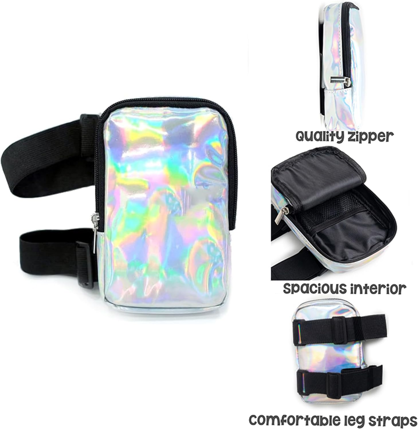 Holographic Thigh Bag Waist Pack,Women'S Leg Straps Outdoor Waist Pouch,Colourful Leg Bag for Women Thigh Bag,Adjustable Straps Leg Bag,Hiking Waist Pack,Suitable for Outdoor Sports (Silvery) image number 4