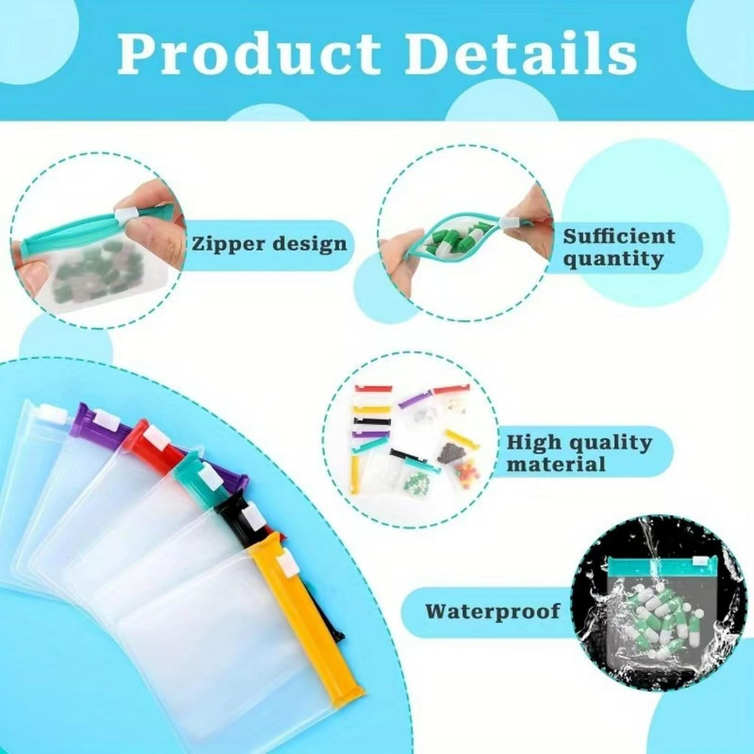 XFJSAK 29-Piece Zipper Pill Pouch Set - Reusable Clear Plastic Pill Pouches with Slide Lock - Travel Medication Organizer