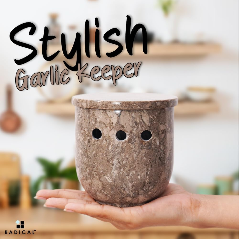 Radicaln Marble Garlic Keeper Oceanic 4.5" Inches Handmade Garlic Holder Countertop Ideal Garlics Saver & Keeper, Onion and Garlics Storage - Oceanic image number 2