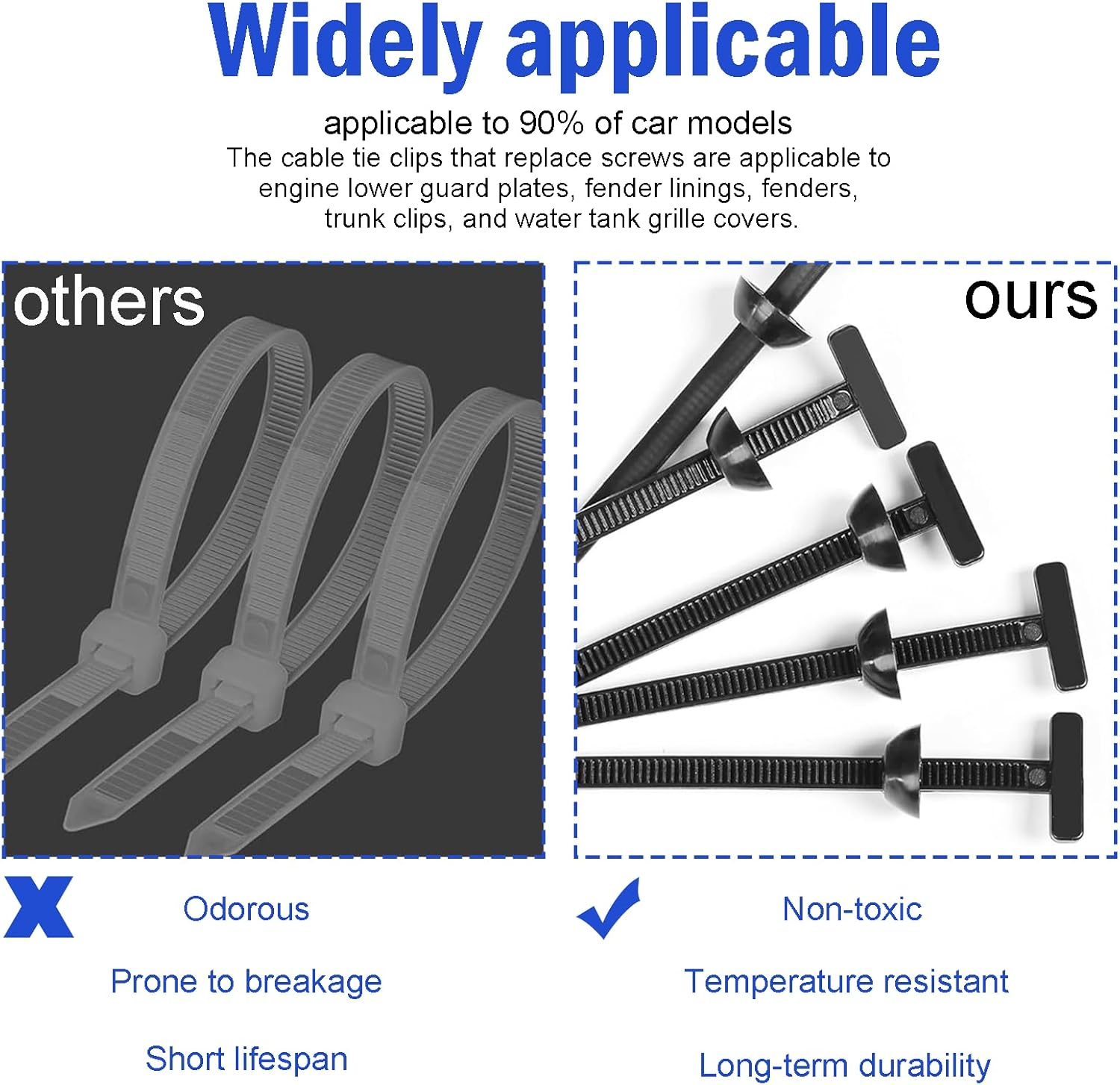 Rylaxzon Cable Tie Buckle, Heavy Duty Self-Locking Nylon Zip Ties, Automobile Parts Fixing Tool, High Heat & Durable (50 PCS) image number 4