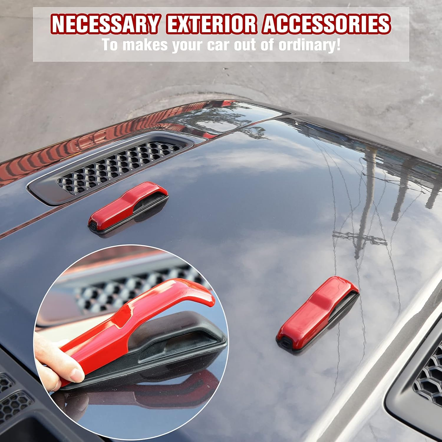 Voodonala Hood Hinge Cover Trim Exterior Accessories Decoration for 2018-2025 Jeep Wrangler JL JLU Sports Sahara Freedom Rubicon Unlimited Gladiator JT 2-Door & 4-Door 2PCS Red image number 5