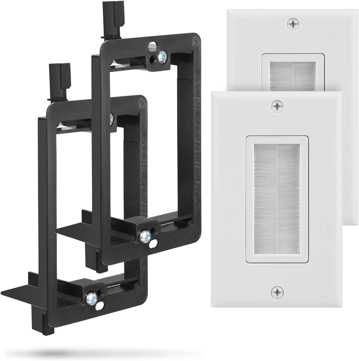 Fosmon (2 Pairs) Single Gang Wall Plate, Brush Style Opening Passthrough Cable Plate with Low Voltage Mounting Bracket image number 3