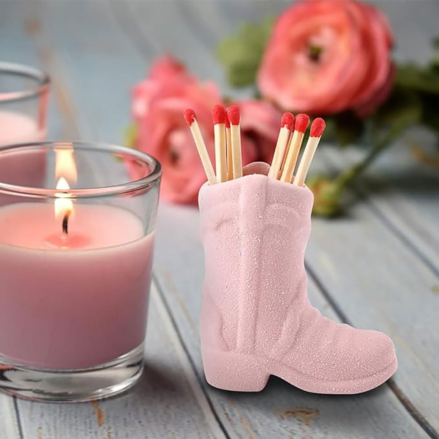 Yqkangzhu Cowboy Boot Match Holder, Lovely Ceramic Boot Match Holder with Striker, Handmade Ceramic Match Box, Matchstick Holder, Cowgirl Western Match Jar for Home Bathroom Kitchen Interior Decor image number 1