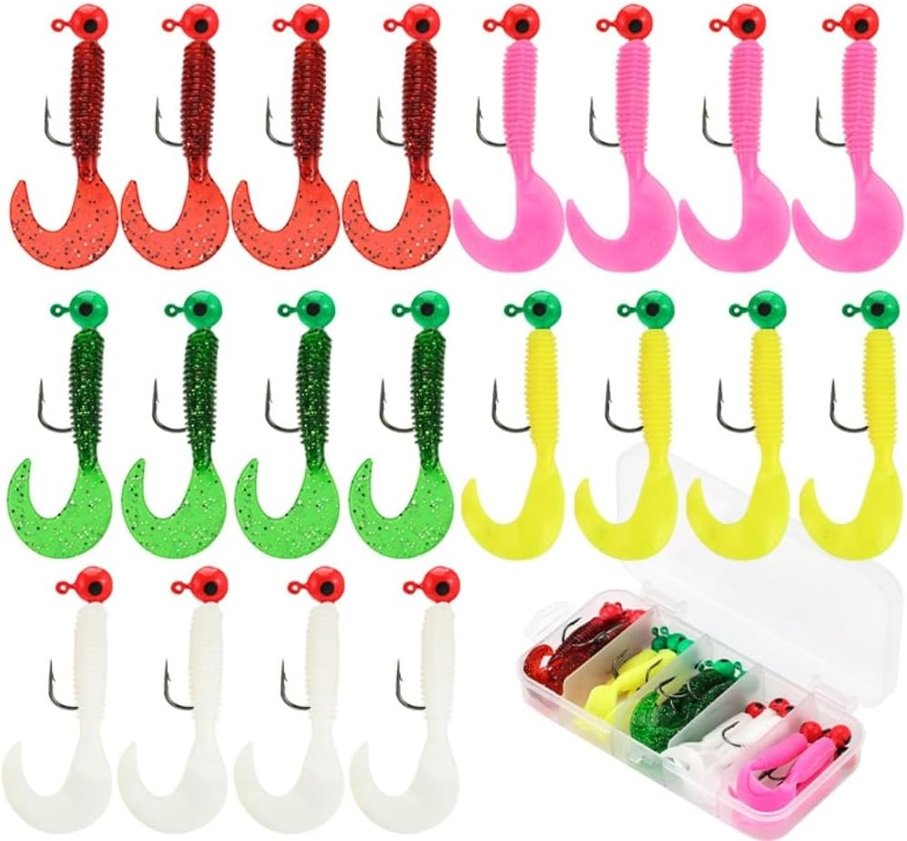 20Pcs Soft Swimbait Lures Set - 3.5G Artificial Plastic Fishing Baits with Tail Grub Action, Worm & Moggot Design for Bass/Bream/Flathead/Tailor (Multi-Color) image number 1