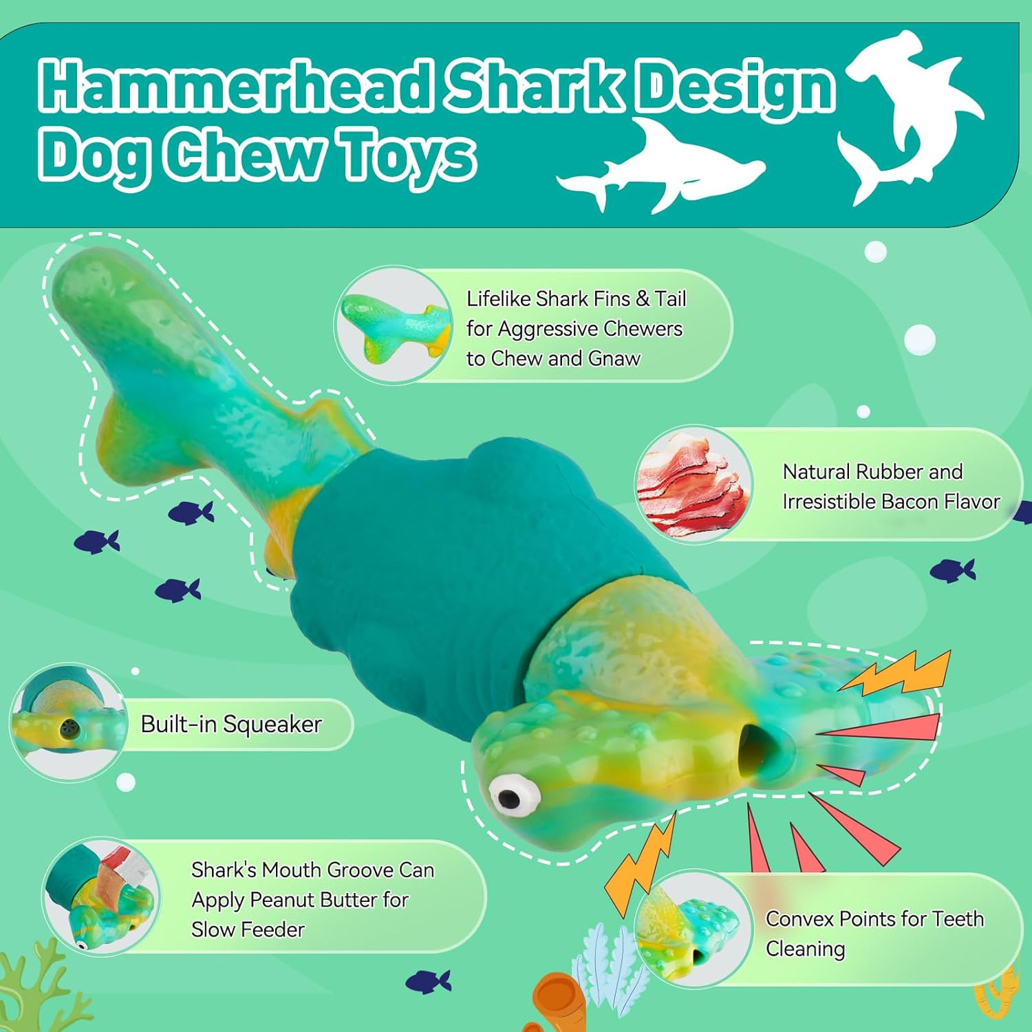 BIKIISEN Dog Toys for Aggressive Chewers, Interactive Dog Chew Toys for Large Dogs, Indestructible Squeaky Toys to Keep Them Busy, Tough Toys for Medium/Large Breed (Green) image number 2