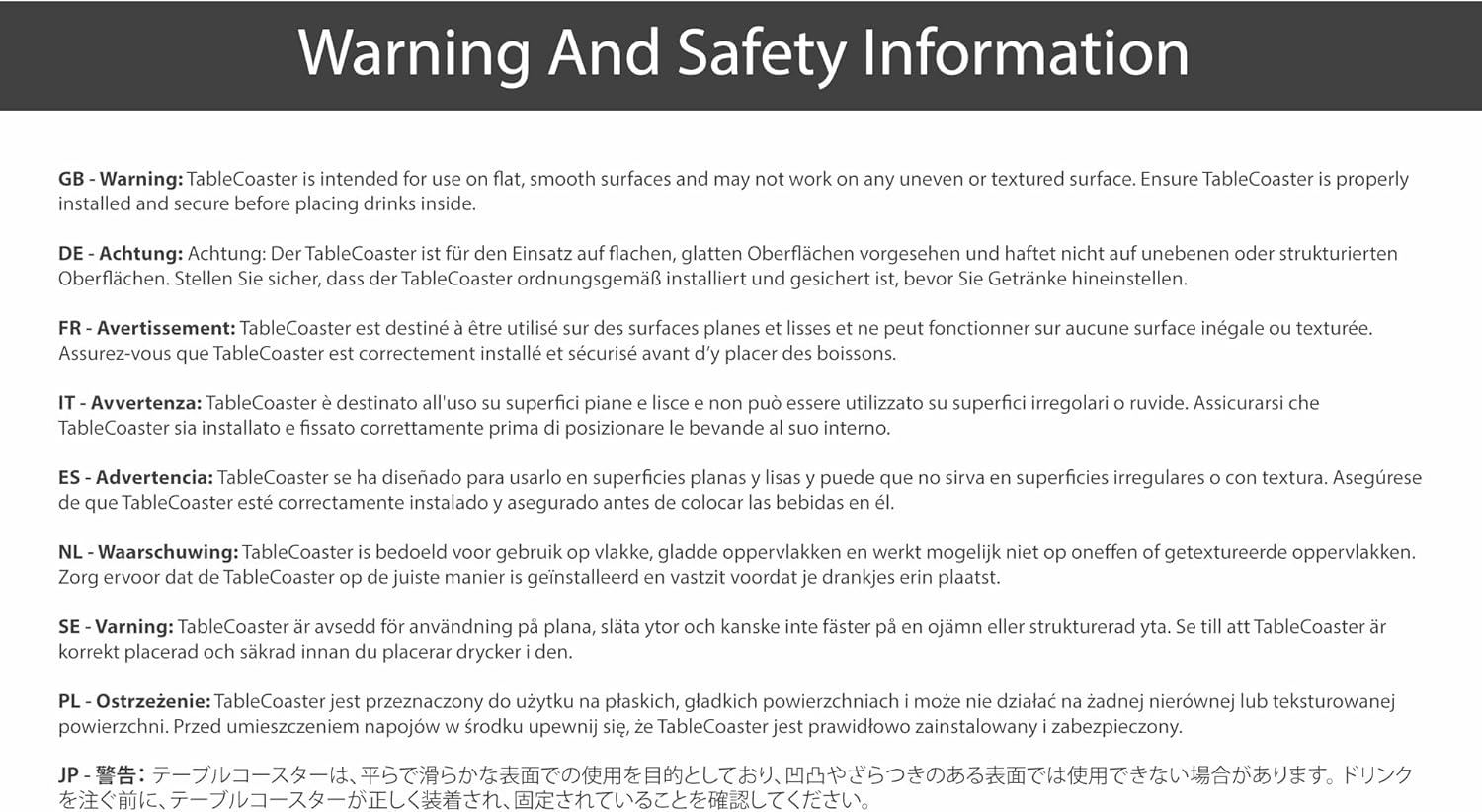 Tablecoaster - the Ultimate Anti-Spill Drink Holder, Jet Black