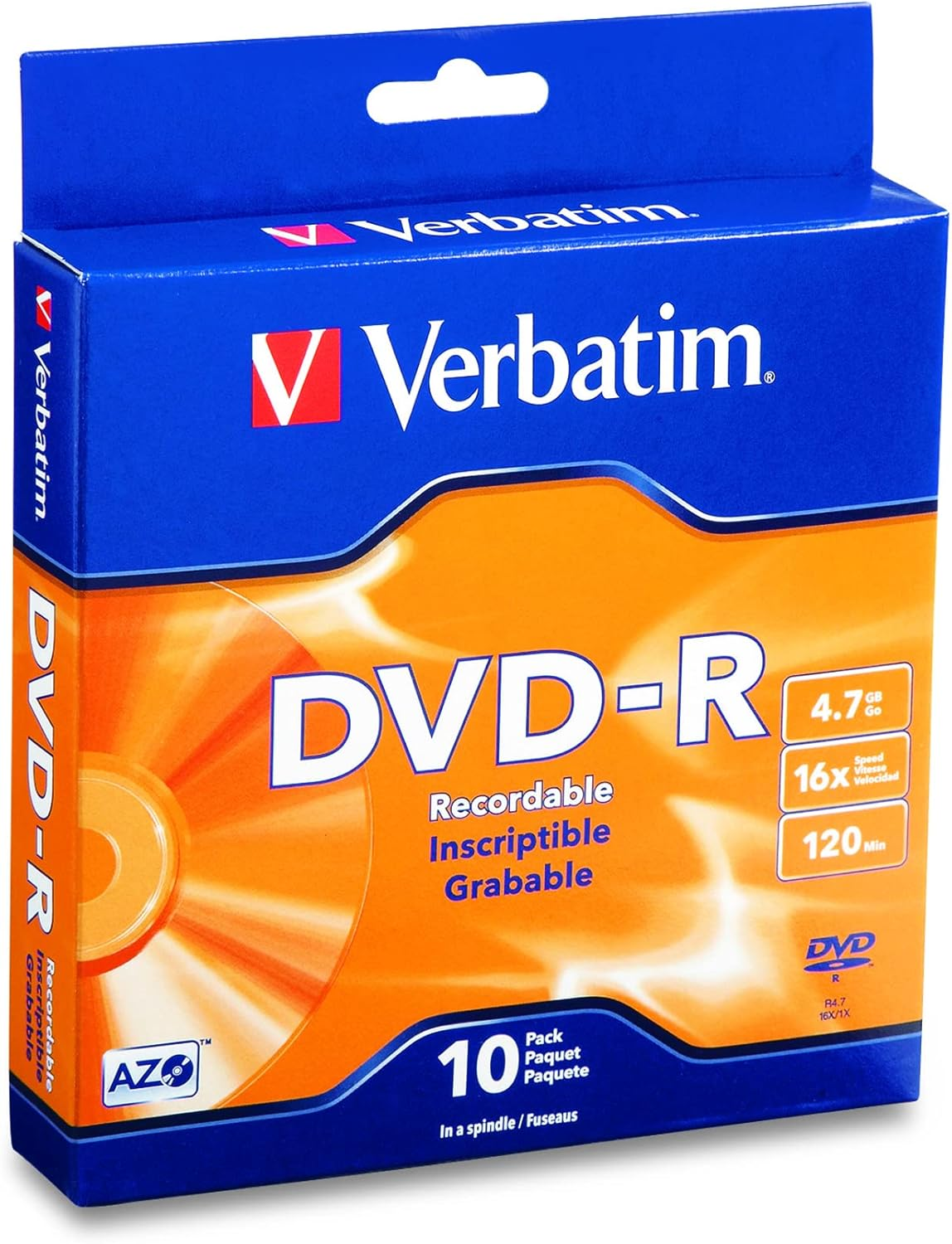 Verbatim DVD-R 16X 4.7G 10P Spindle W/Advanced Azo Recording Dye