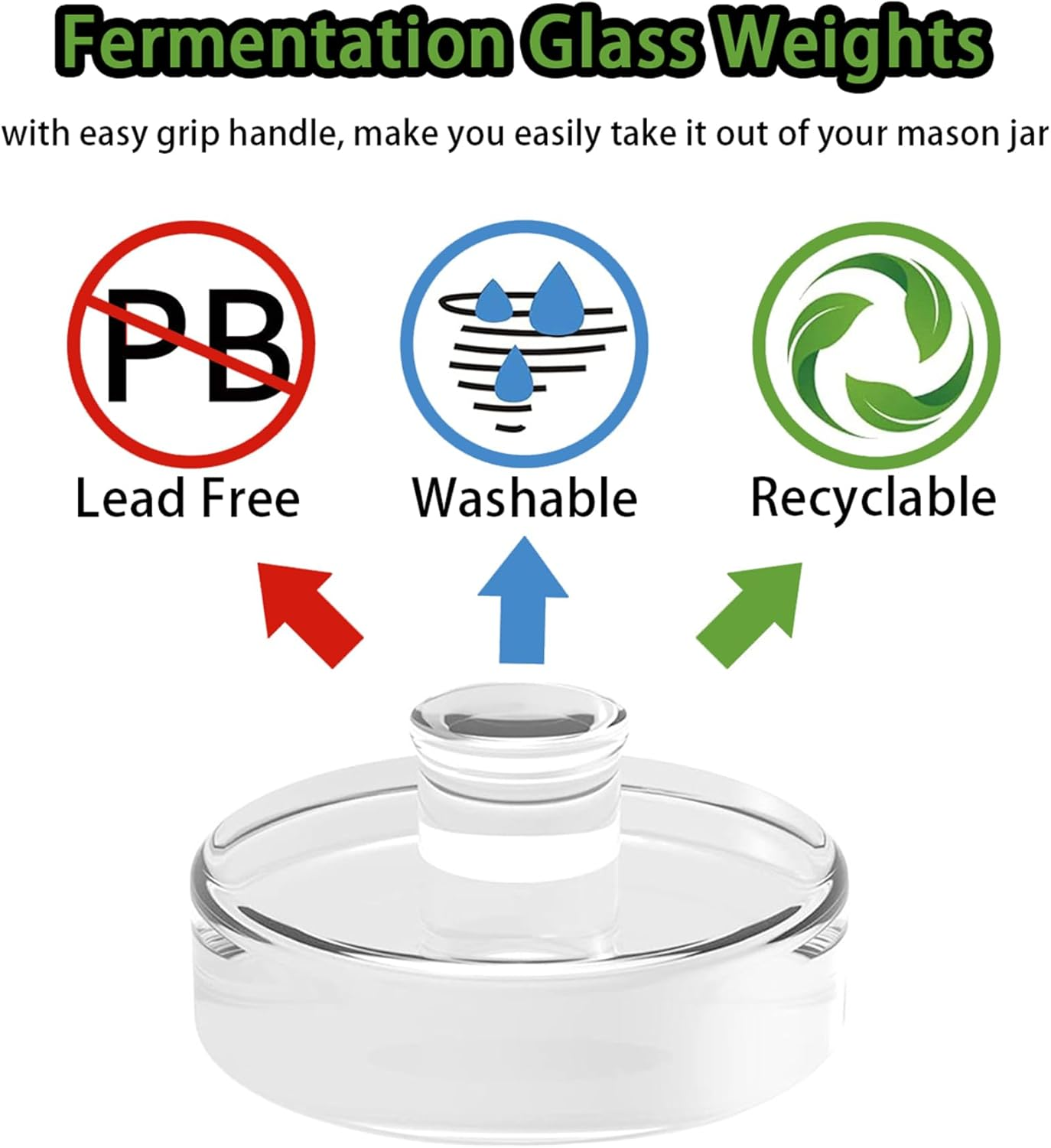 FORYUSE 9 Pack Fermentation Glass Weights for Fermenting with Easy Grip Handle, Tongs, Heavy Fermentation Kit for Wide Mouth Mason Jars, 210G, Dishwasher Safe image number 3