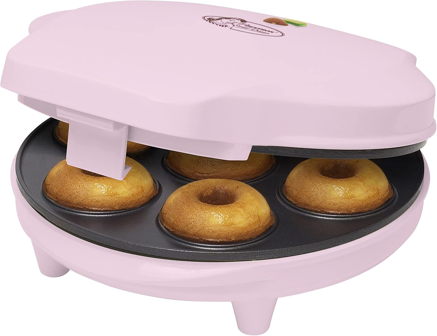 Bestron Donut Maker in Retro Design, Mini Doughnut Maker for 7 Small Doughnuts, Includes Baking Light and Non-Stick Coating, 700 Watt, Colour: Yellow