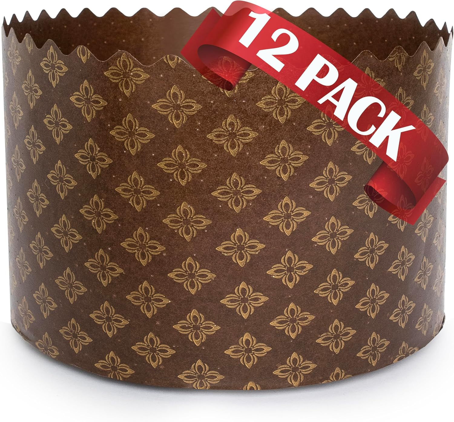 Paska 15Oz Easter Bread Forms (12 Pcs) - Large Panettone Paper Molds - Brown Design W 5.1 X H 3.35-In image number 1
