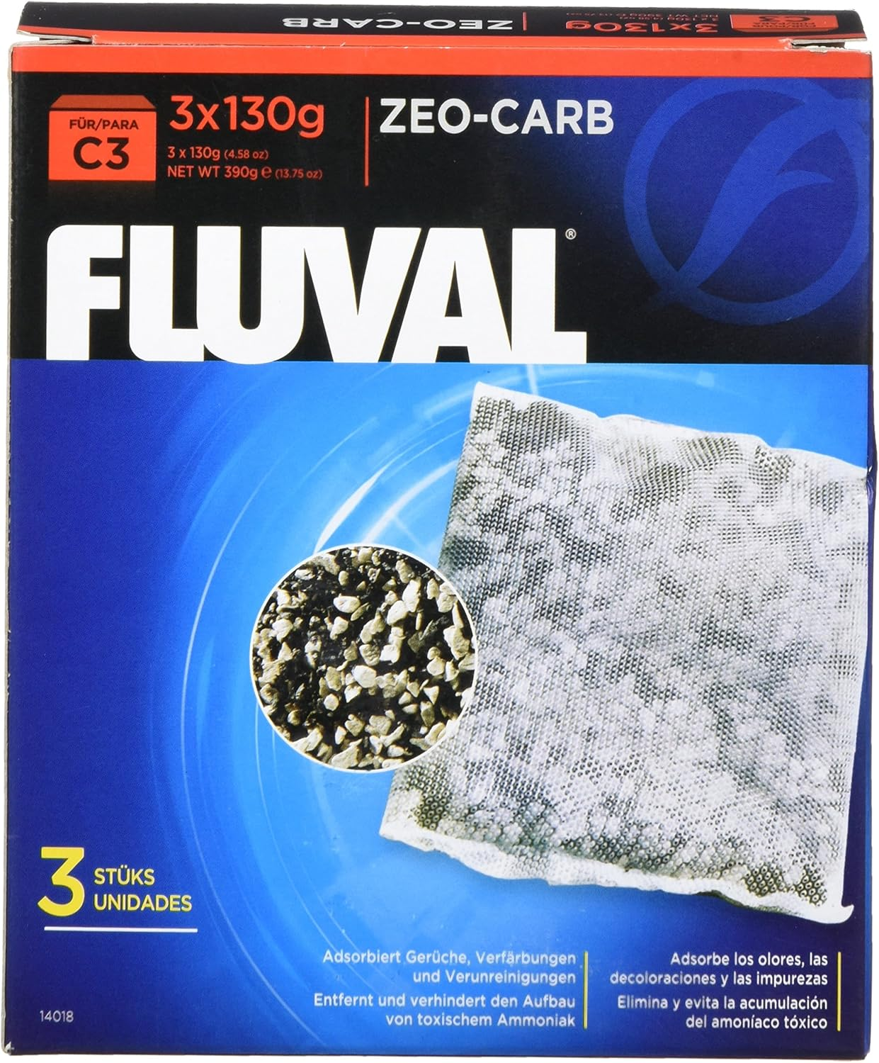 Fluval C3 Zeo-Carb, Replacement Aquarium Filter Media, 3 Count (Pack of 1), 14018, White image number 2