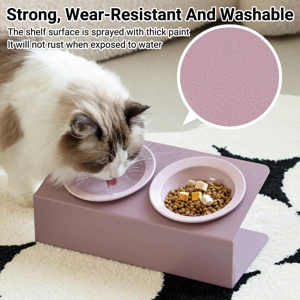 AIMALL Ceramic Double Cat Bowl with Adjustable Tilt, Elevated Pet Feeder for Cats and Small Dogs, Anti-Knock Food and Water Bowls, 12.4 X 6.18 Inches, Pink or Green
