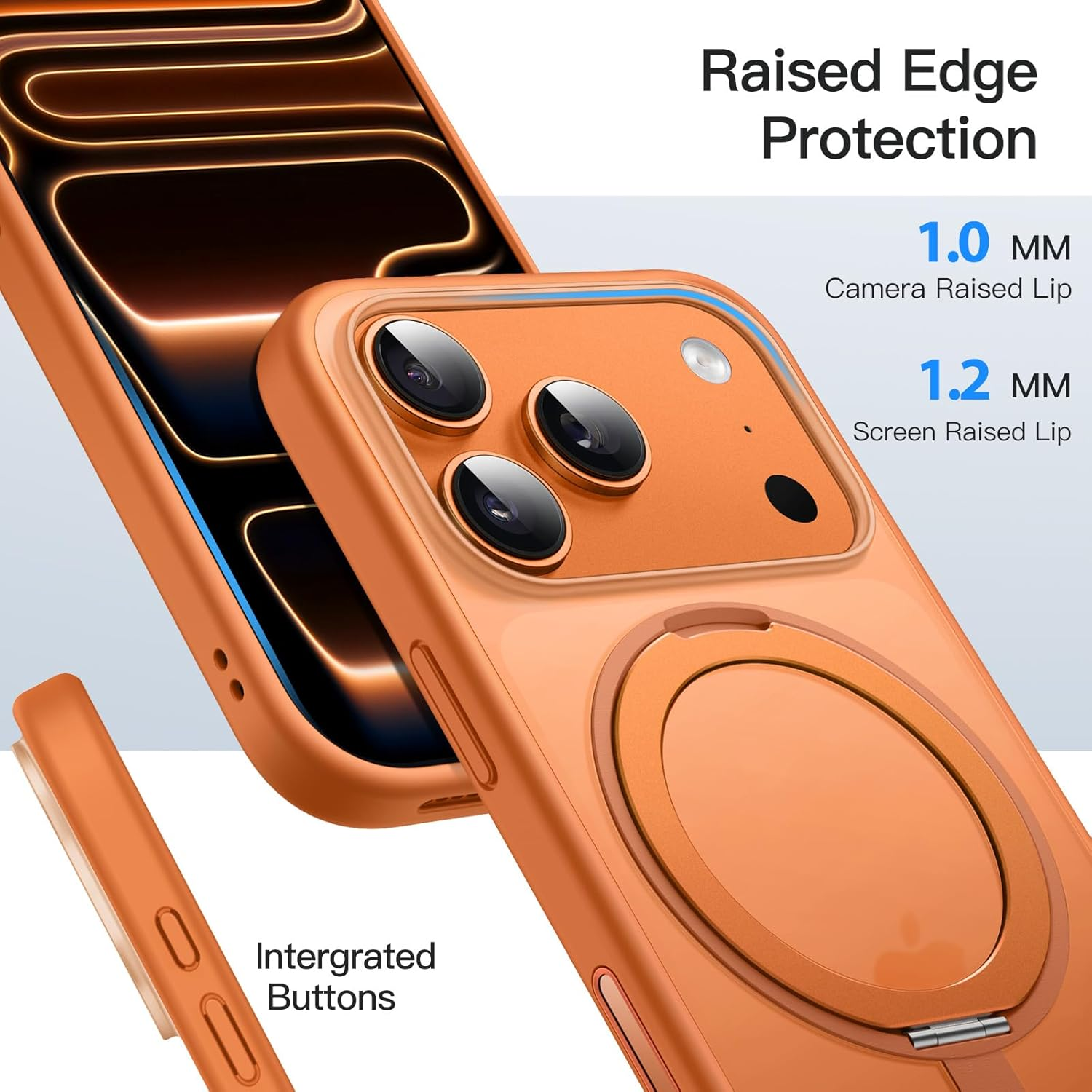 Jetech 360 Degree Rotatable Ring Case for Iphone 17 Pro 6.3-Inch with Camera Control Button, Compatible with Magsafe, Slim Shockproof Phone Cover with Stand & Ring Holder (Orange) - Orange image number 5