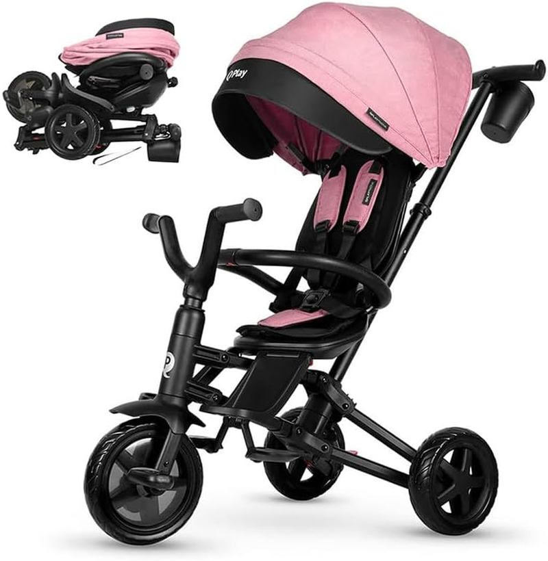 Q Play 6 In1 Kids Foldable Tricycle Toddler Stroller Trike Bike Ride on Toy Nova (Blue)