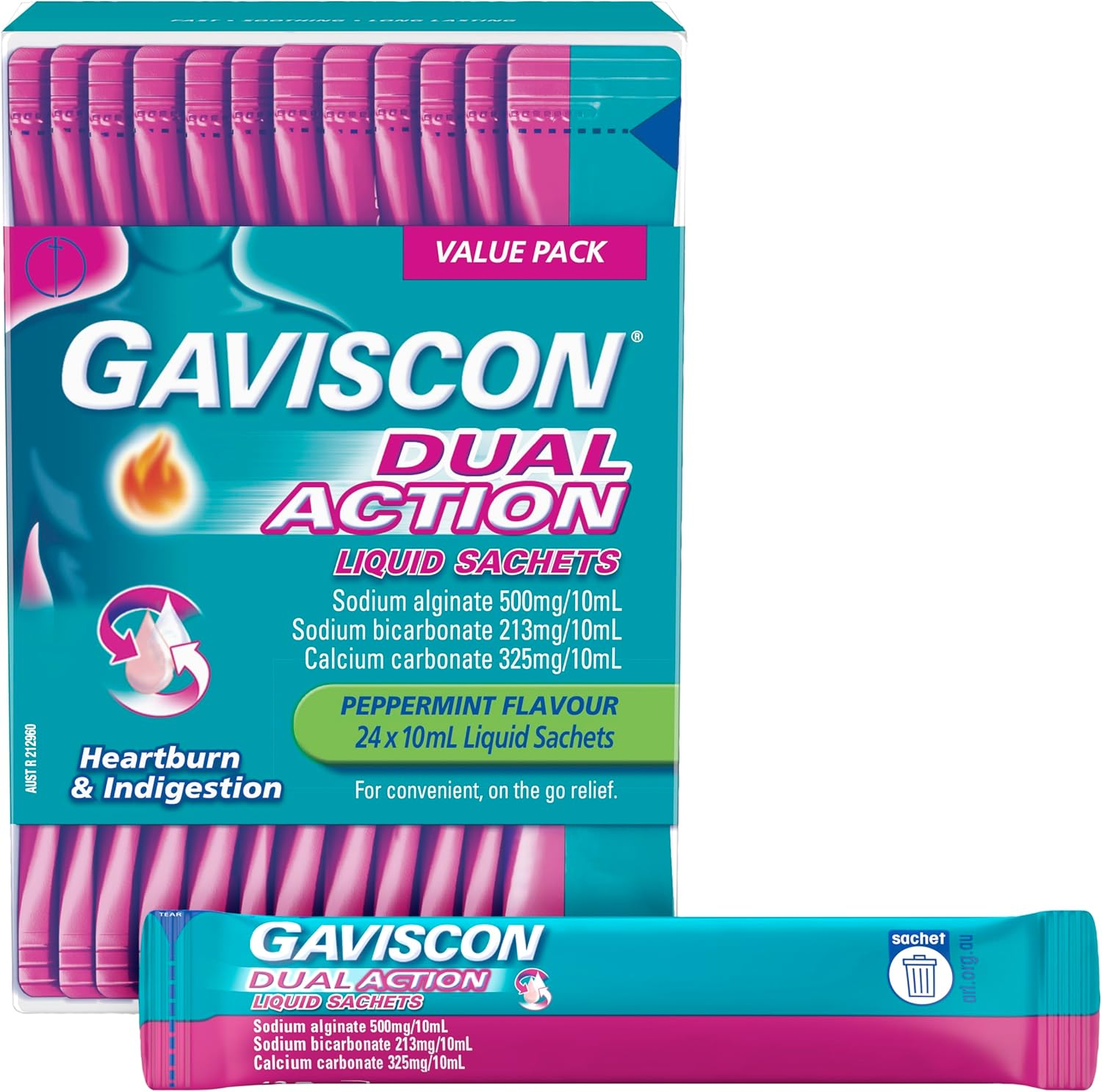 Gaviscon Dual Action Heartburn and Indigestion Relief Liquid Sachets Peppermint Flavour 24 X 10Ml image number 3
