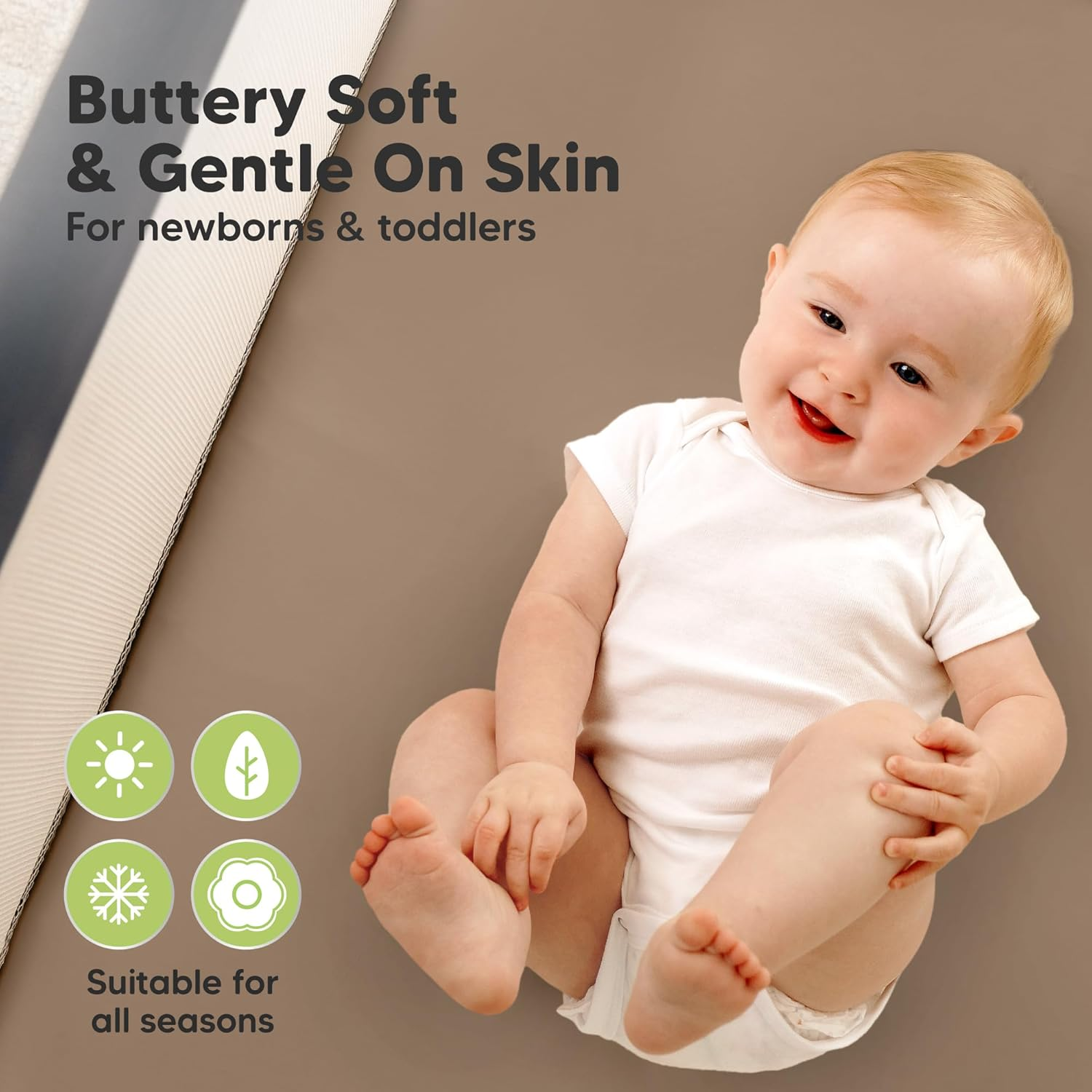 2-Pack Isla [Protect+] Waterproof Mini Crib Sheets (Latte) image number 3