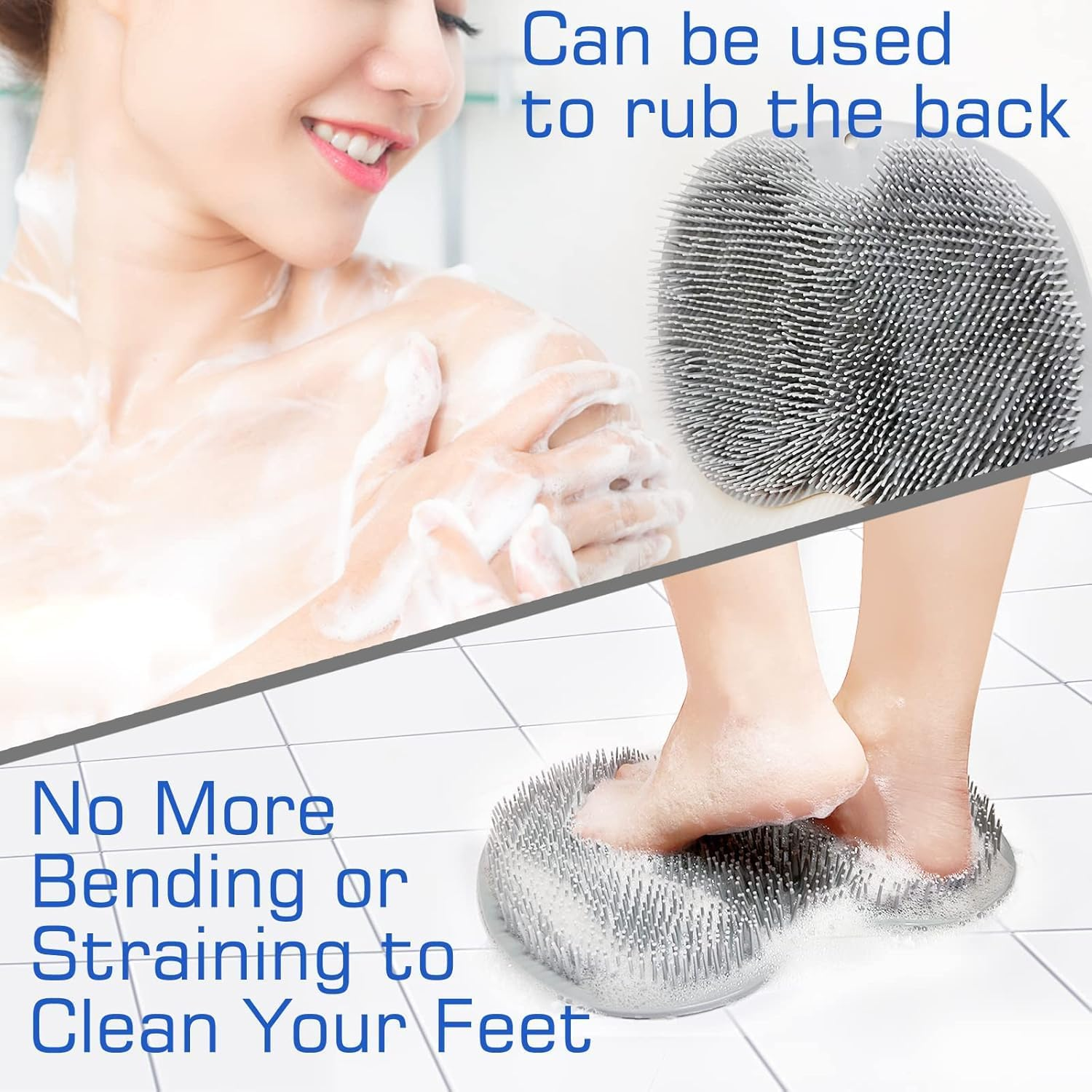 Mumoo Bear Shower Foot Scrubber Mat Back Washer Back Exfoliating Bath Wash Pad Wall Mounted Slip Suction Cups Scrubber for Use in Shower Cups Foot Cleaner for Men and Women (Grey) image number 6
