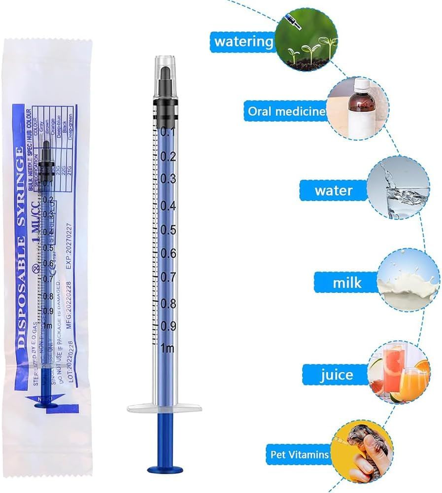 QOOWFEANIG 50Pcs 1Ml 1Cc Syringes with Cap,Reusable Small Plastic Liquid Measuring Syringe with Measurement Marks for Scientific Labs, Pet Feeding, Refilling Cosmetics image number 2