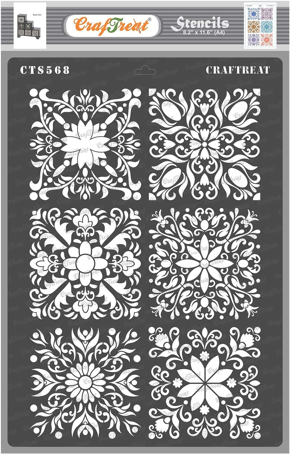 Craftreat Mandala Tile Stencils for Painting on Wood, Canvas, Paper, Fabric, Floor, Wall and Tile - Mini Tiles - 6X6 Inches - Reusable DIY Art and Craft Stencils - Floor Tile Stencil Craft Supplies image number 4