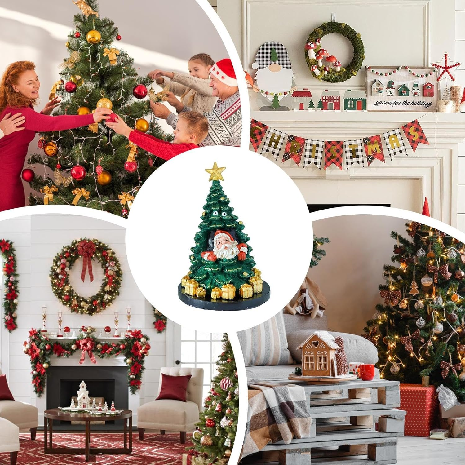 Resin Christmas Tree Figurine, Desk Christmas Tree Santa Decor, Miniature Christmas Resin Decorations, Small Christmas Tree and Santa Ornament for Tabletop image number 3