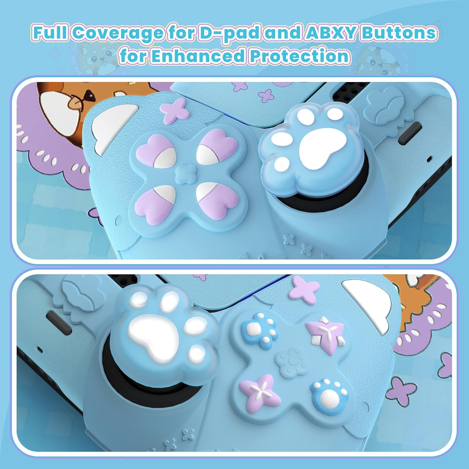 Playvital Cute Spring Lesser Panda Silicone Cover for Ps5 Controller with Joystick Cap and Sticker, Anti-Grip Shockproof Skin, Compatible with Charging Station, Heaven Blue image number 4