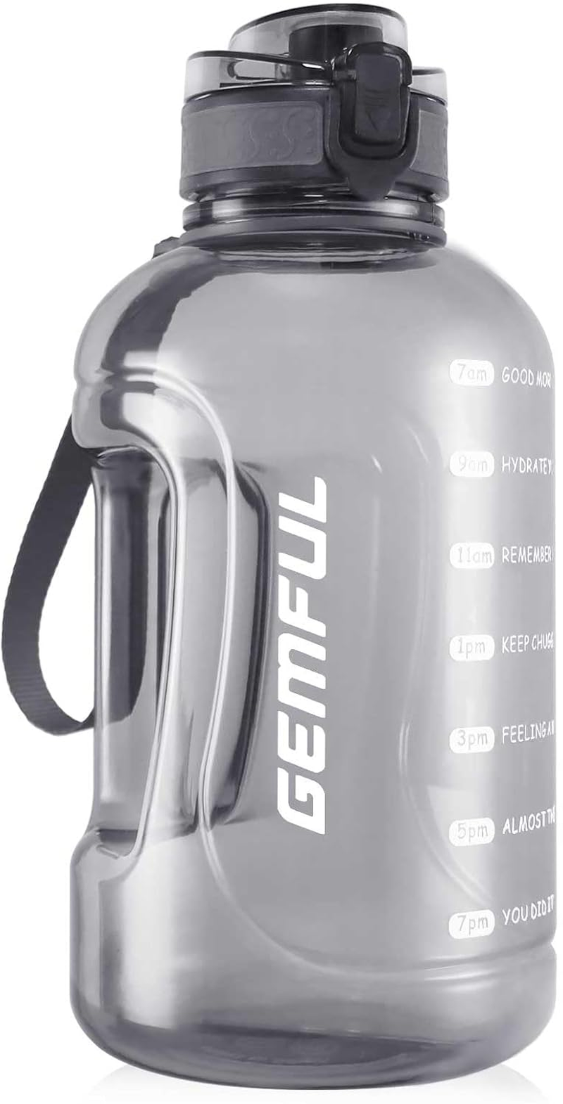 GEMFUL 64Oz Motivational Gallon Water Bottle Time Marked No Leak Water Jug Wide Mouth Leakproof BPA Free for Gym Sports Camping Fitness 2000Ml (Grey)