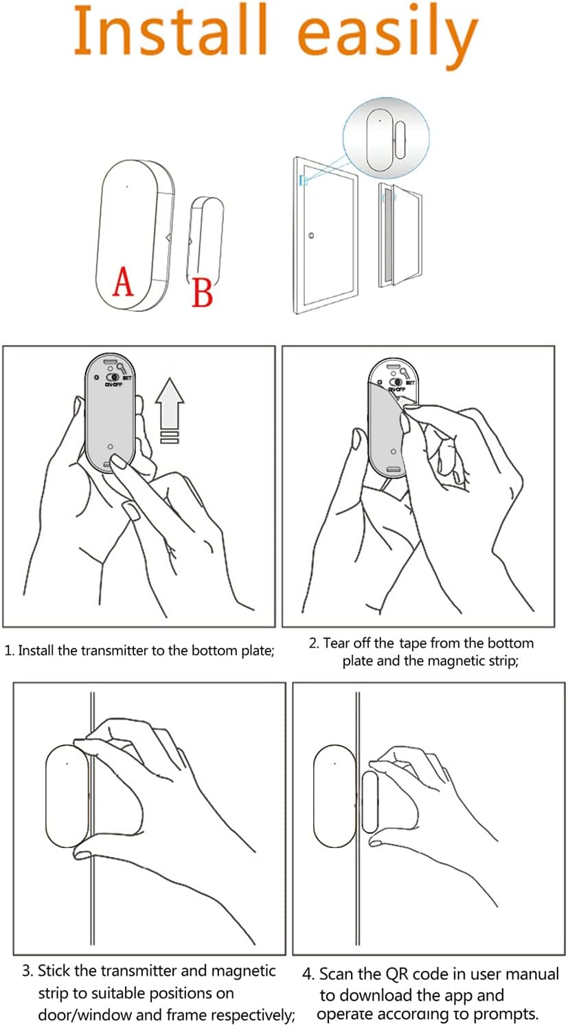 YUEKU Wifi Door Sensors Alarms Contact Wireless Door Window Magnet Entry Detector Sensor for Home Security APP Tuya（2Pcs） - White 4 image number 7