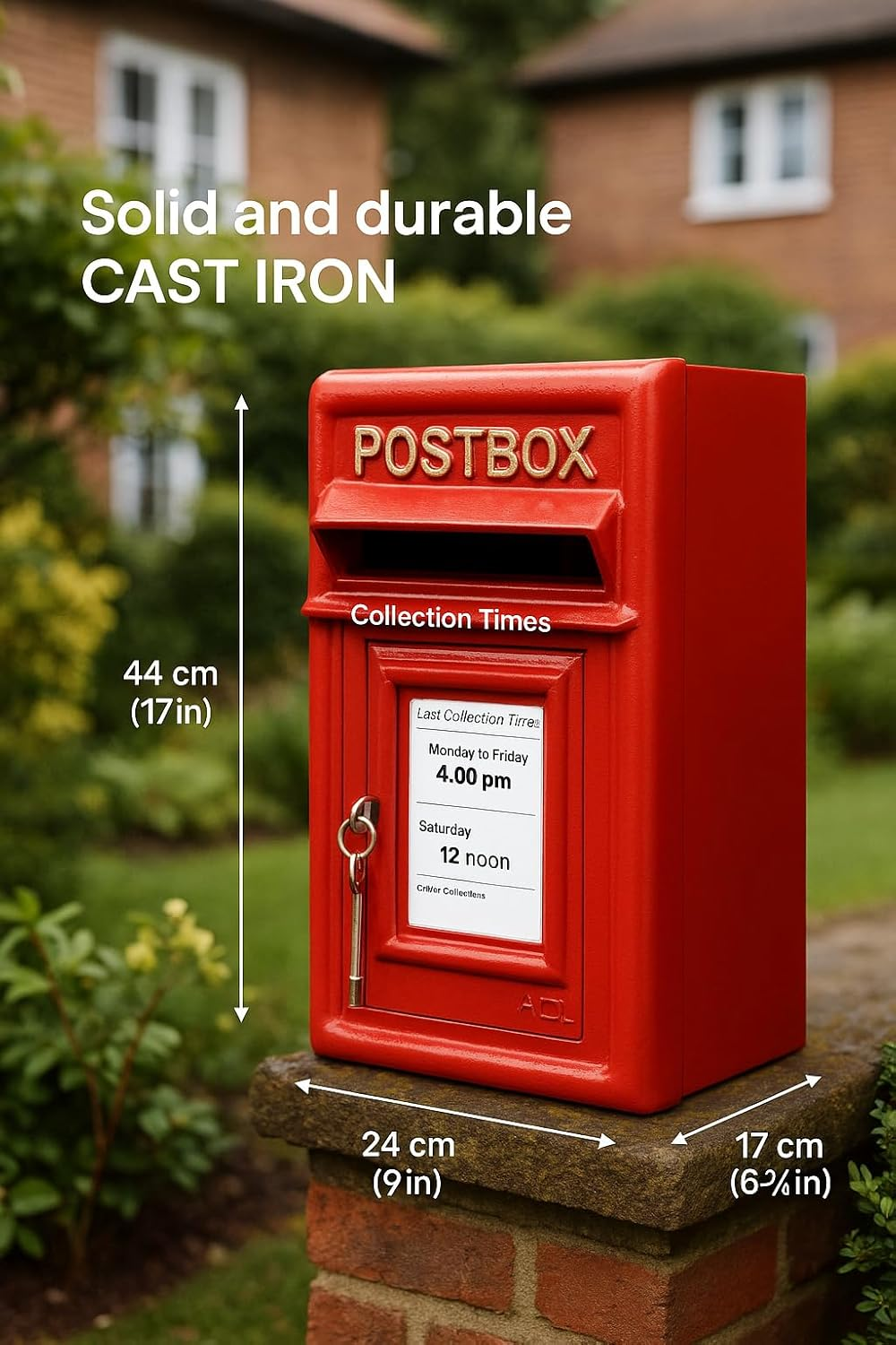 Assorted Collections Wall Mounted Post Box Classic Red Large Letter Box Lockable with 2 Keys, Heavy Duty Cast Iron Weatherproof Mailbox Easy to Install Keep &lrm;24X17X 44 Cm, 11.8 Kg image number 6