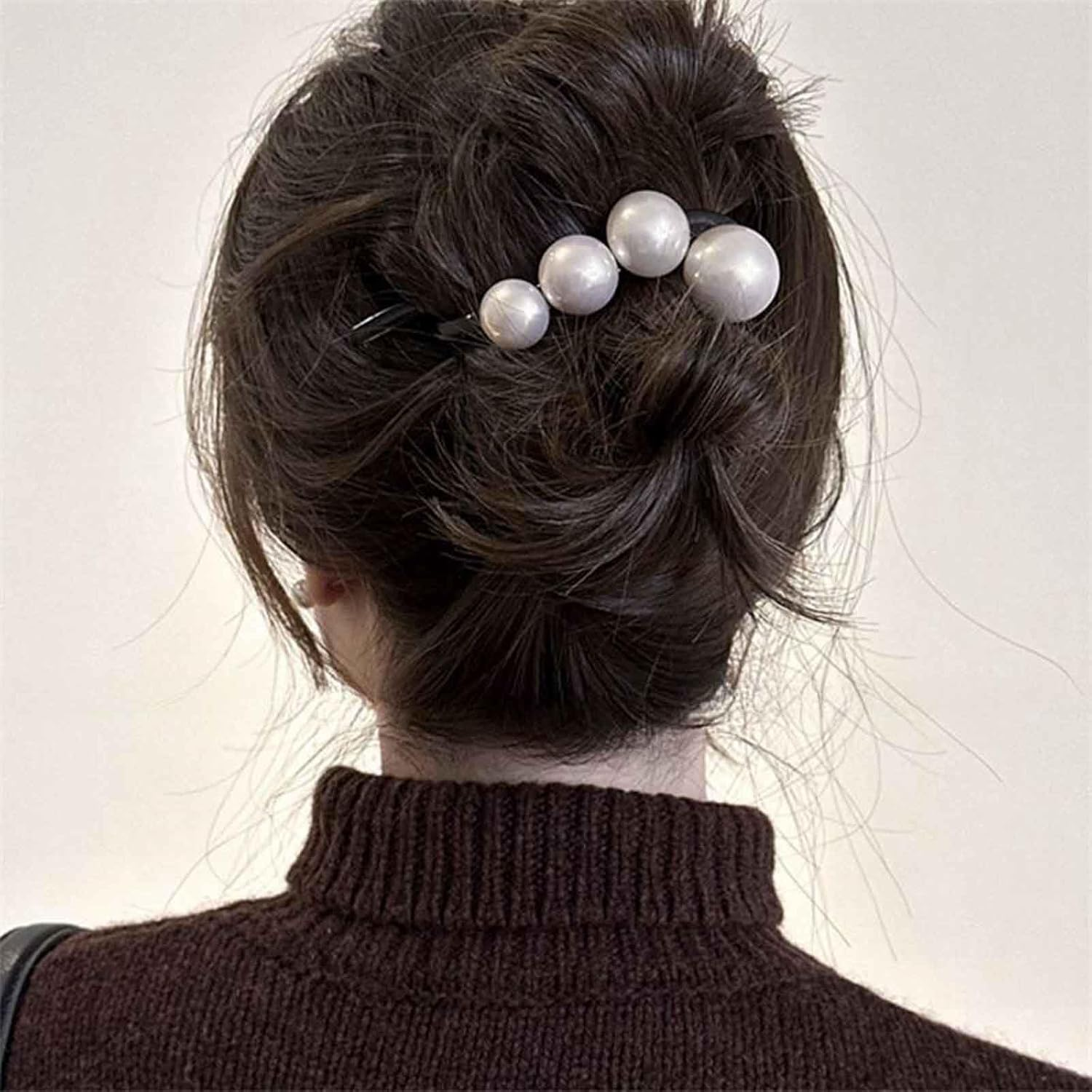 Enautoabs French Pearl Hair Clip Large Pearl Banana Hair Clip Black Pearl Twist Hair Clip Large Pearl Hair Claw Clips Non-Slip Hair Clip Decorative Hair Accessories for Women Headpiece image number 6