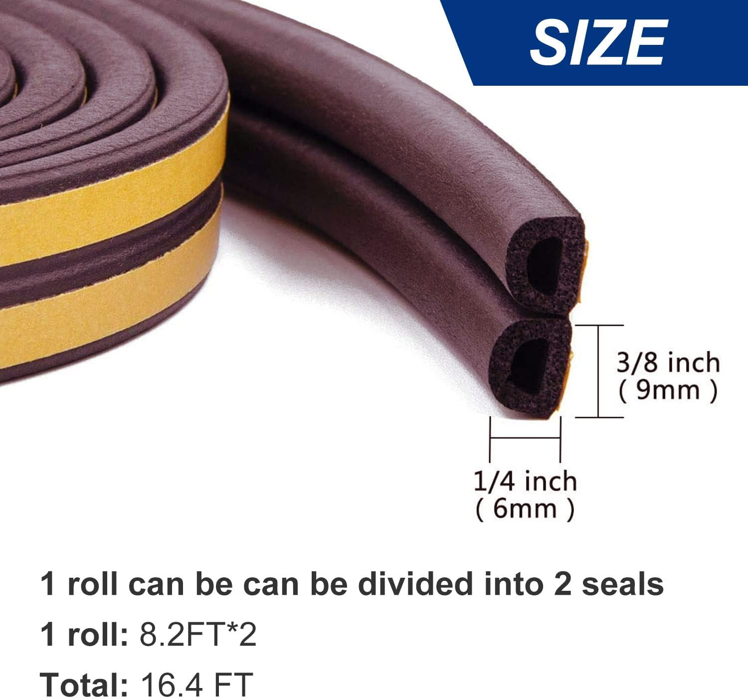 2 Rolls Door Weather Stripping Door Seal Strip Self Adhesive Foam D Type Door Seal Strip for Doors and Windows Gaps 20 Feet Brown image number 2