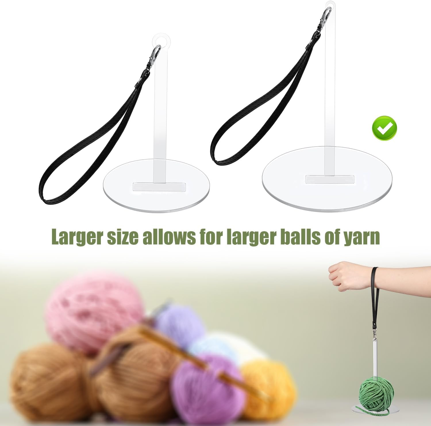 NQEUEPN Large Wrist Yarn Holder, Acrylic Yarn Holder with Wrist Strap Portable Yarn Organizer Yarn Holder Spinner for Craft Lovers Knitting, Prevent Tangling, M, Transparent, Black image number 1