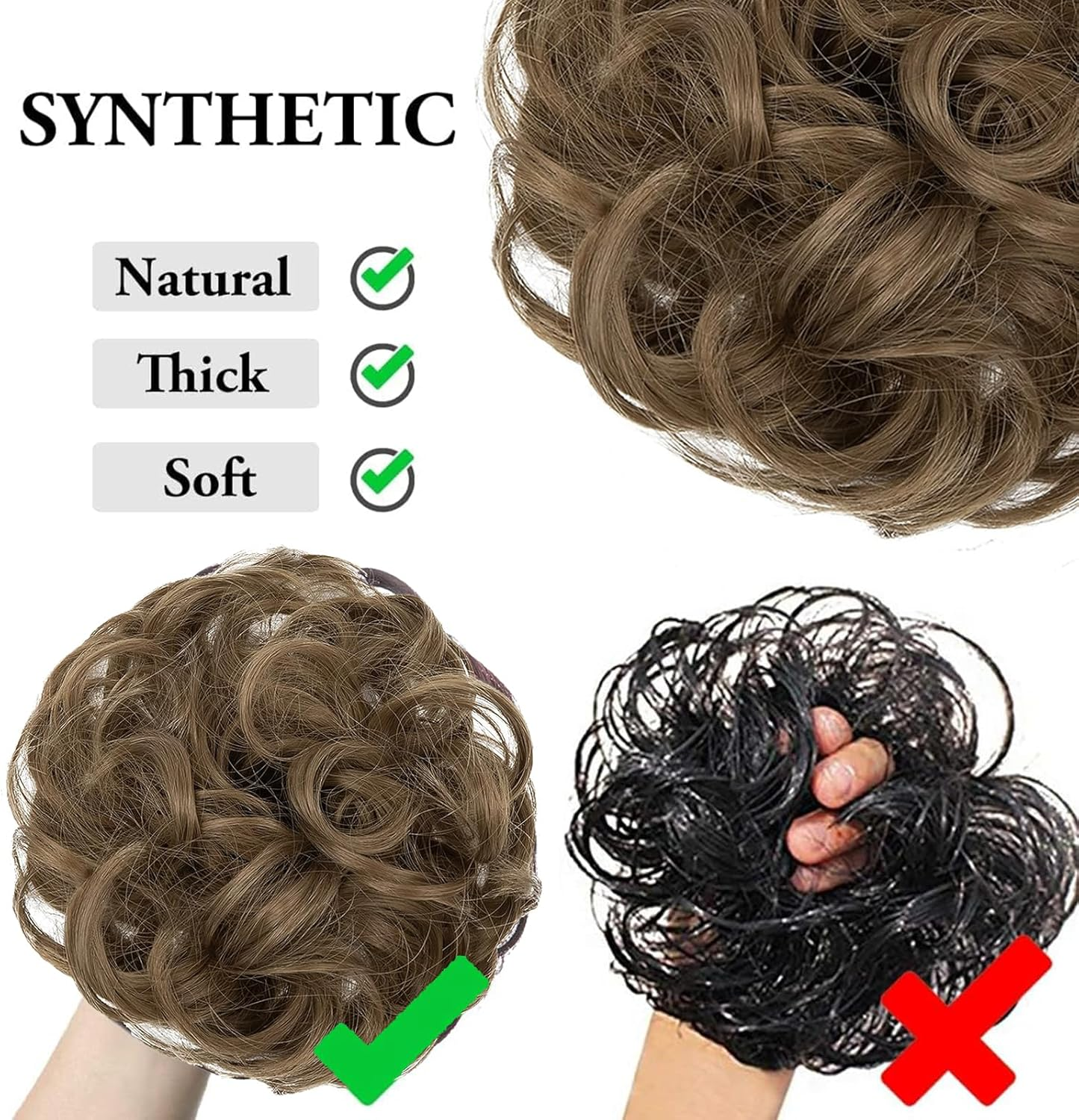 Tavvke Messy Bun Hair Piece for Women, Fluffy Curly Bun Extensions with Elastic Hair Band, Easy to Use Scrunchie for Daily Wear (Light Brown) image number 2
