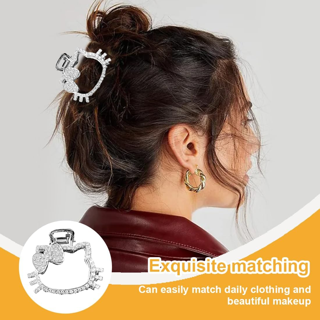 JAWUZ 3Pcs Kitty Hair Clip Metal Hair Clip Glitter Crystal Hair Clips Metal Hair Accessories for Women and Girls