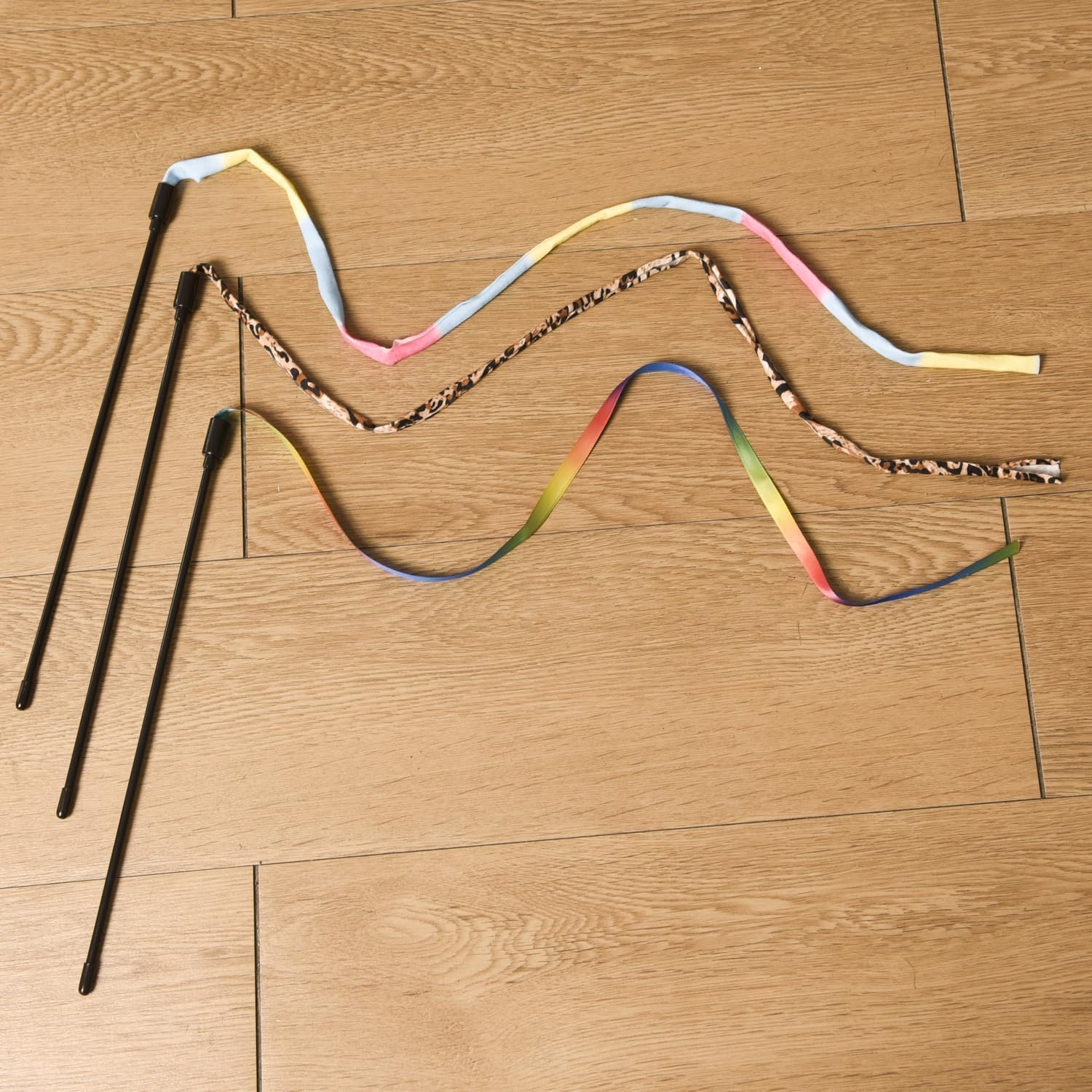 Luxiremi 3 Packs Cat Wall Toy Set, Colourful Fabric Ribbon Rainbow, Band Sticks, Teaser Wall, Interactive Cat Wall Toy with Rainbow Band String for Pet Kitten Training image number 1