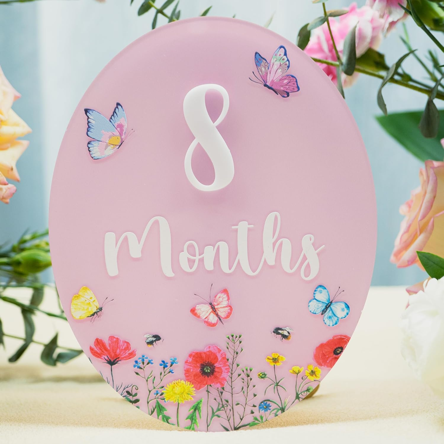 Baby Monthly Milestone Cards - Wooden Monthly Milestone Discs - Newborn Photography Props to Document Your Baby&acute;S Growth - Baby Announcement Sign (Acrylic Wildflower) - B05 image number 4