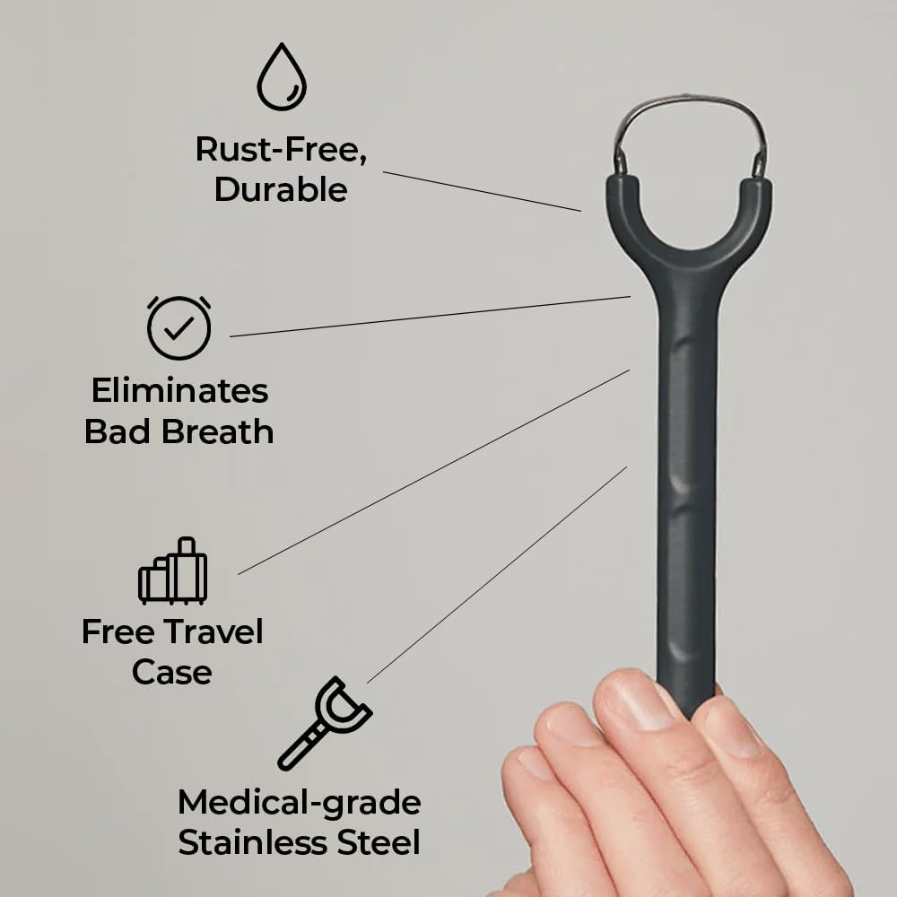 Venneir&reg; Tongue Scraper with Travel Case, Oral Glide Pro&ndash;Bad Breath Treatment, Medical-Grade Stainless Steel&ndash; for Adults & Kids. 100% Rustproof, Sleek & Effective Design (Slate White) - Pink Frost image number 7