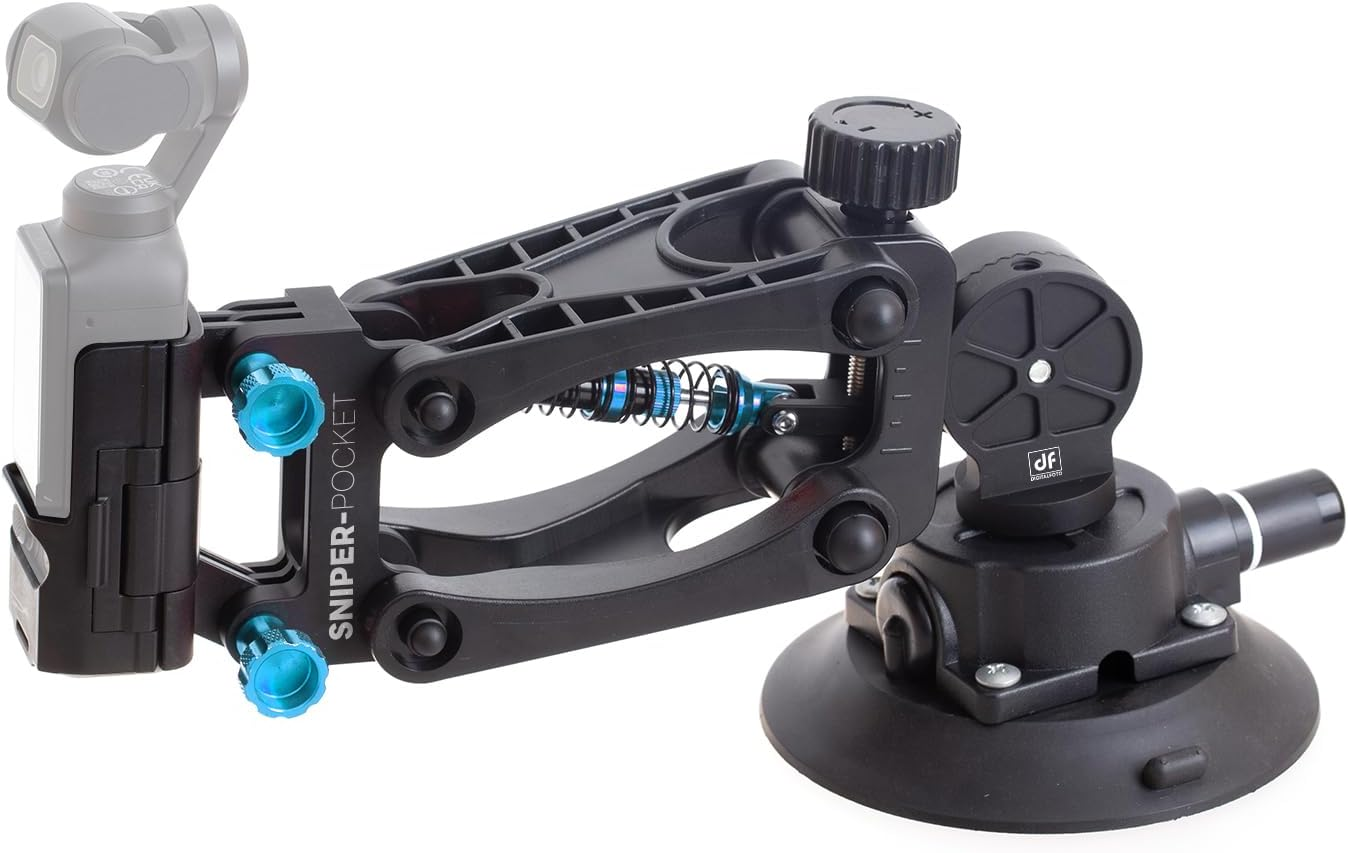 DF DIGITALFOTO Osmo Pocket 3 Car Mount, Blade Arm Sunction Cup Shock Vertical Shock Absorbing Car Shooting with Safety Lock Rope 60Kg Load-Bearing Compatible with DJI Osmo Pocket/Gopro Action Camera