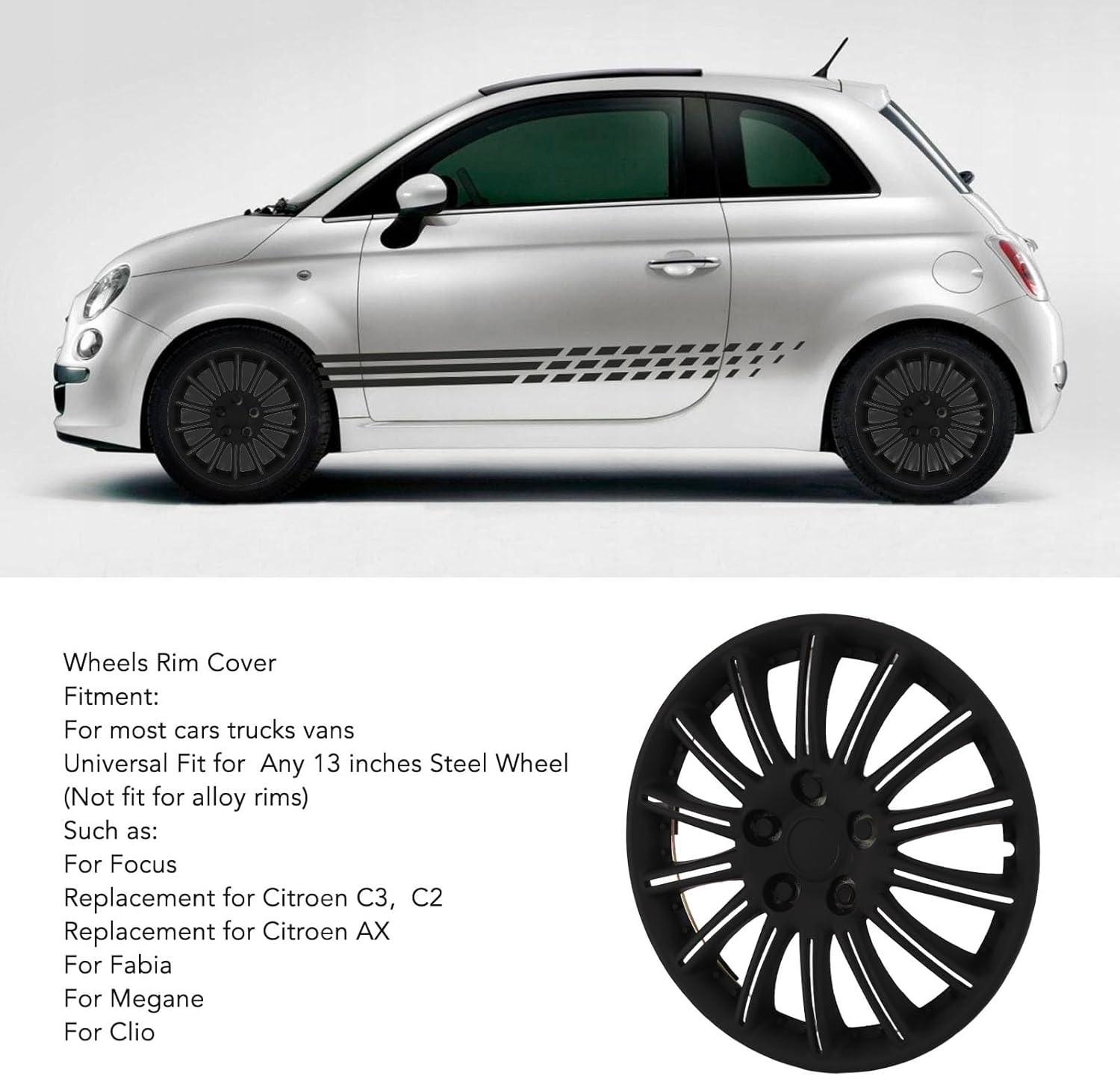 4PCS 14In Sporty Snap on Wheel Hub Cap, Universal Protective Hubcap for Cars Trucks Fits Most 14In Steel Wheels, Universal Hubcap, Snap on Car Truck SUV Hub Cap image number 2